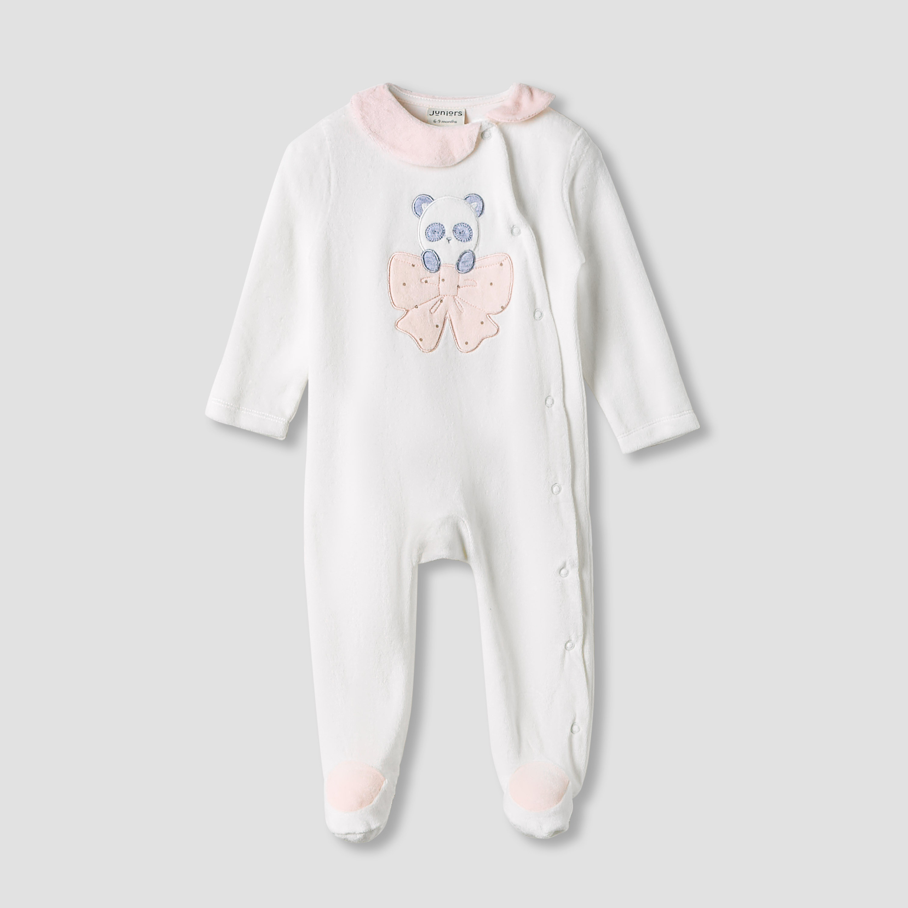Juniors Textured Velour Footed Sleepsuit with Long Sleeves - Set of 2-baby-girls-clothing-nightwear-sleepsuits-image-2