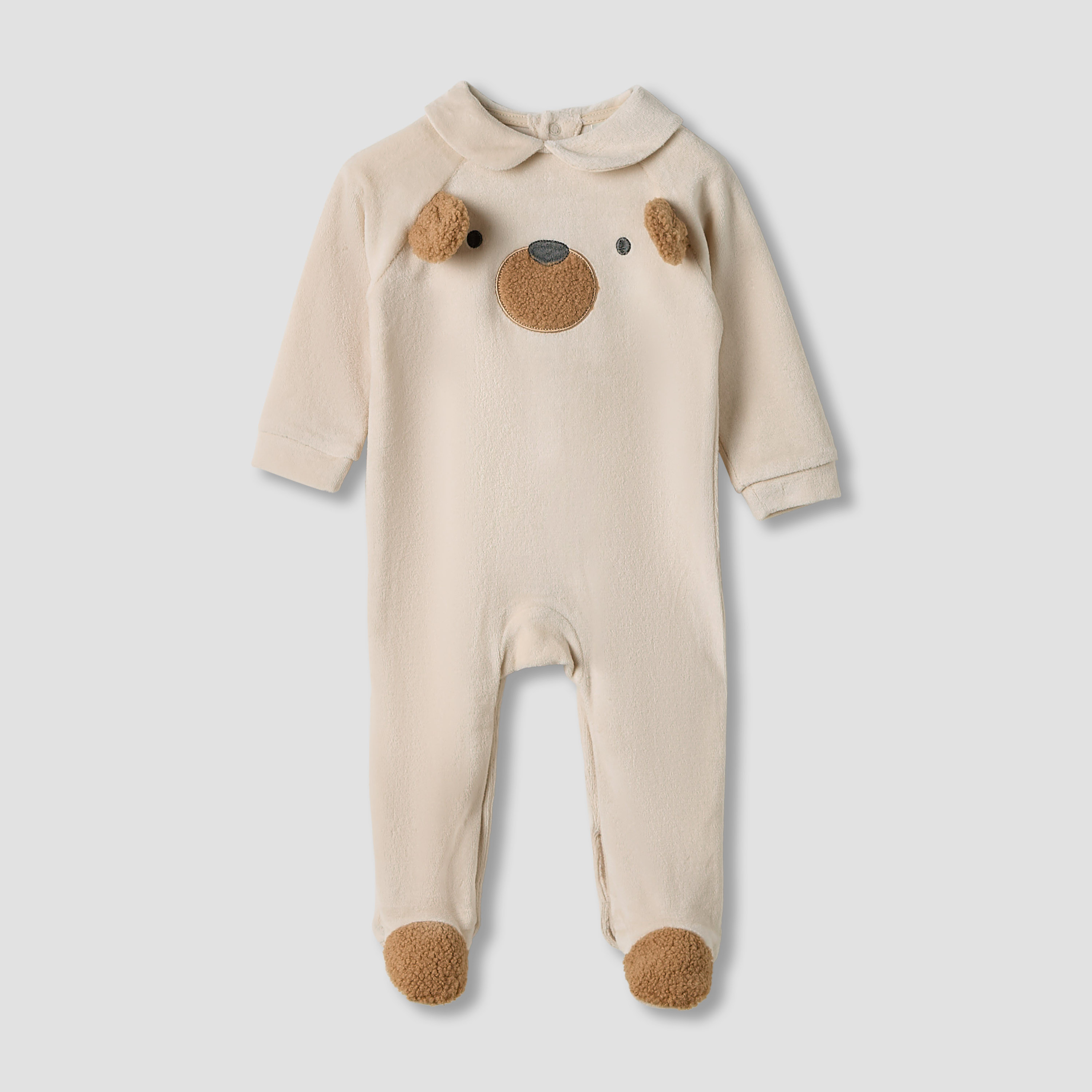 Juniors Bear Print Velour Closed Feet Sleepsuit with Button Closure - Set of 2-baby-boys-clothing-nightwear-sleepsuits-image-2