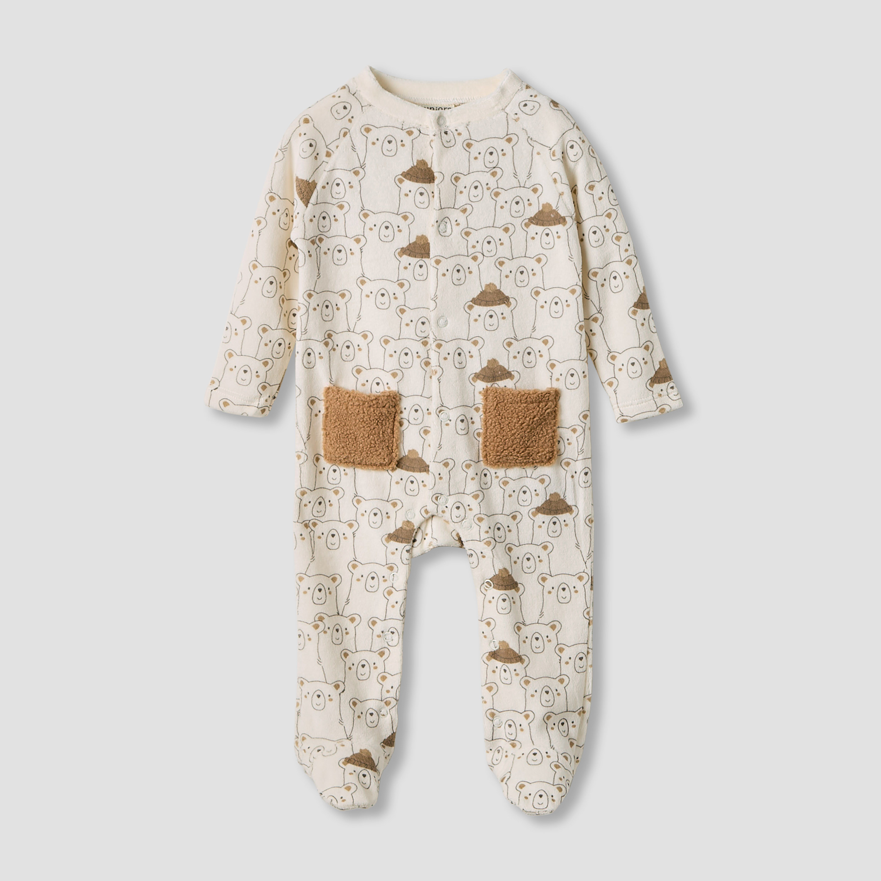 Juniors Bear Print Velour Closed Feet Sleepsuit with Button Closure - Set of 2-baby-boys-clothing-nightwear-sleepsuits-image-3