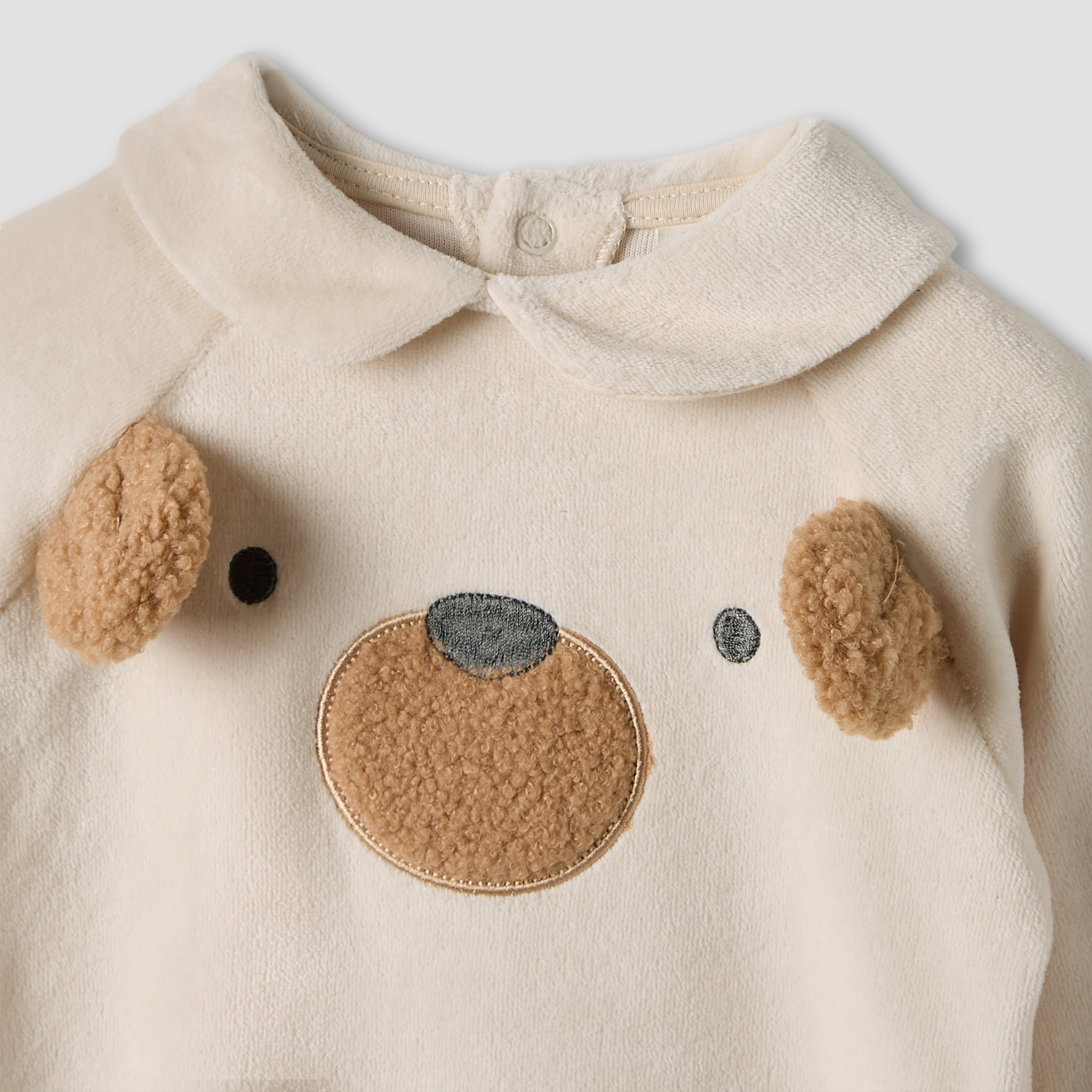Juniors Bear Print Velour Closed Feet Sleepsuit with Button Closure - Set of 2-baby-boys-clothing-nightwear-sleepsuits-image-4