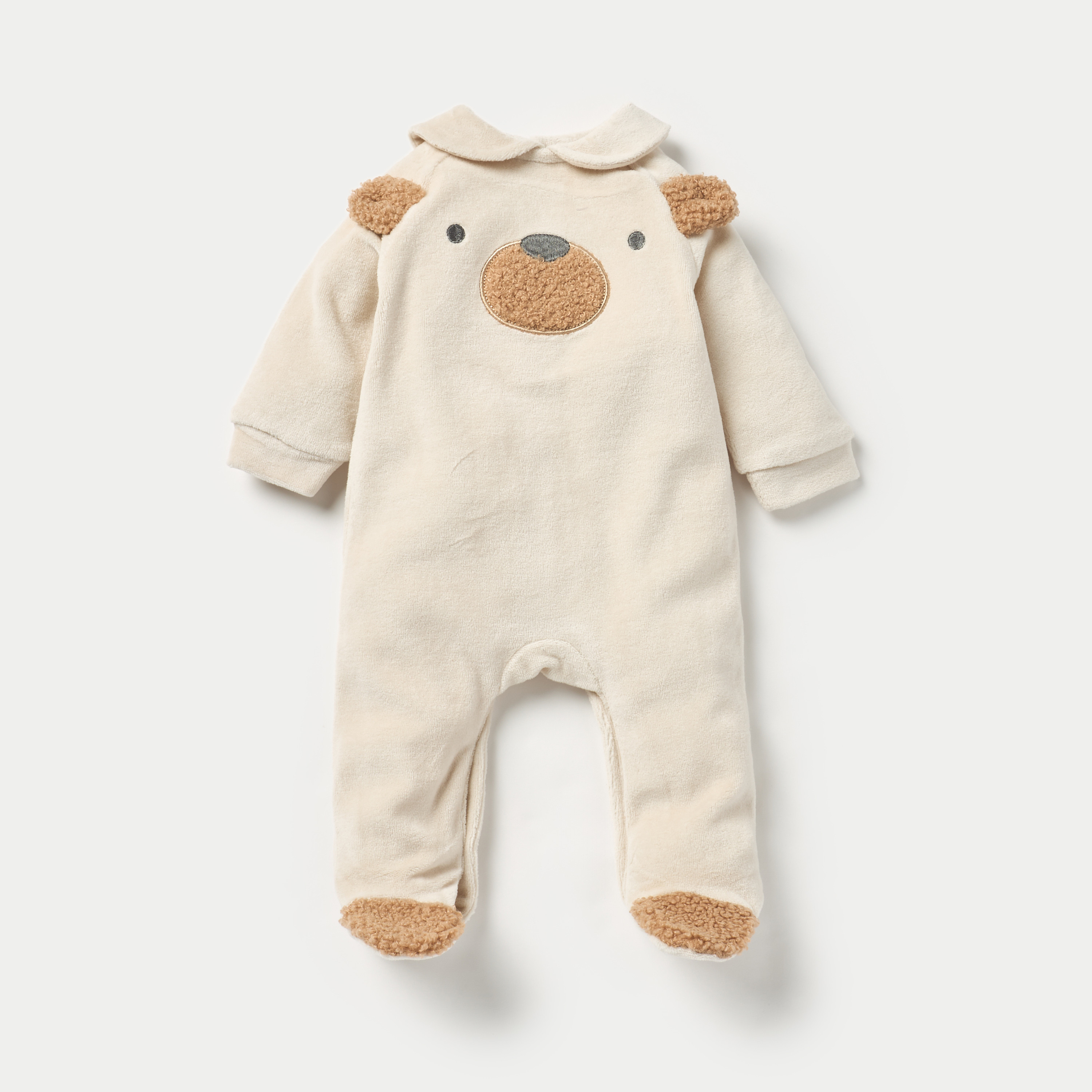 Juniors Bear Print Velour Closed Feet Sleepsuit with Button Closure - Set of 2-baby-boys-clothing-winterwear-sleepsuits-image-3