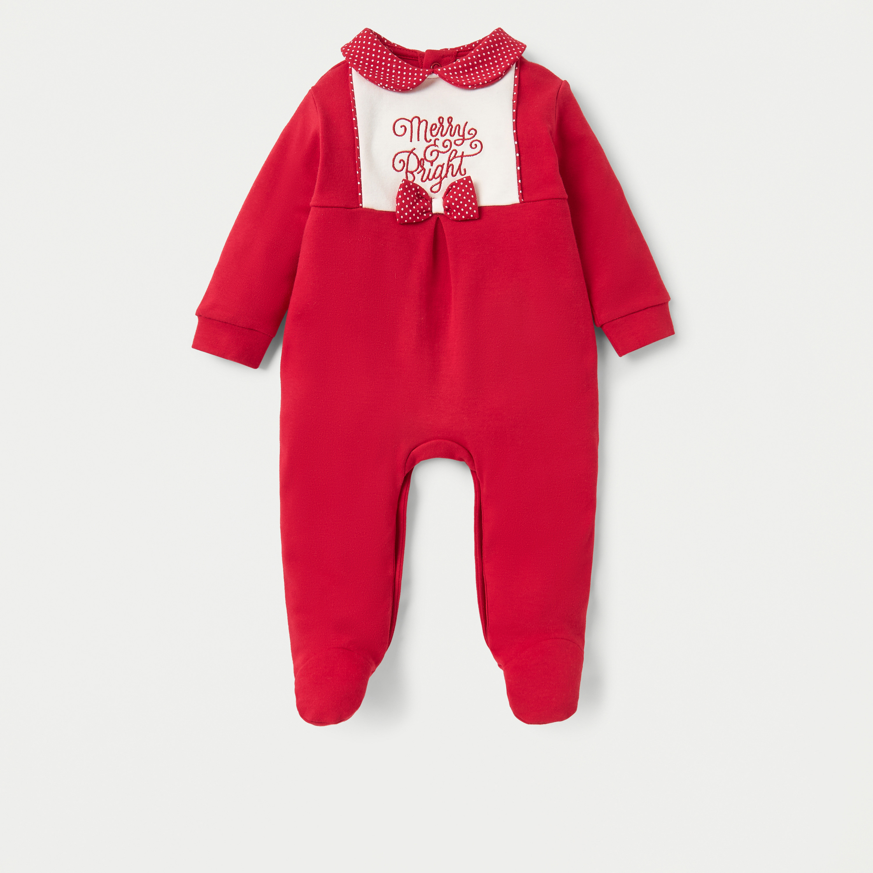 Juniors Embroidered Closed Feet Sleepsuit with Long Sleeves-baby-girls-clothing-nightwear-sleepsuits-image-1