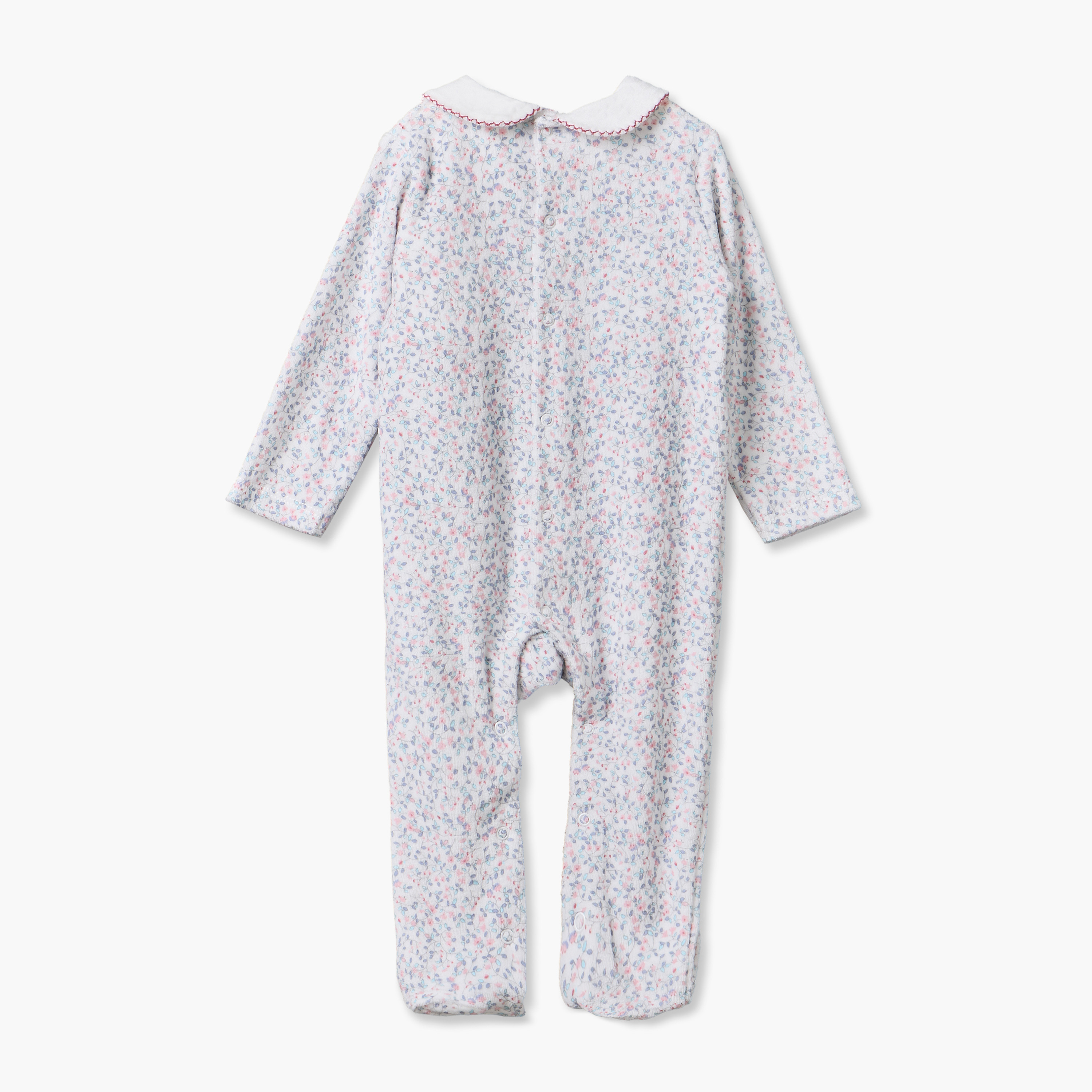 Pack of 2 Juniors Cotton Peter Pan Collar Long Sleeves Velour Sleepsuit with Snap Button Closure-baby-girls-clothing-nightwear-sleepsuits-image-2