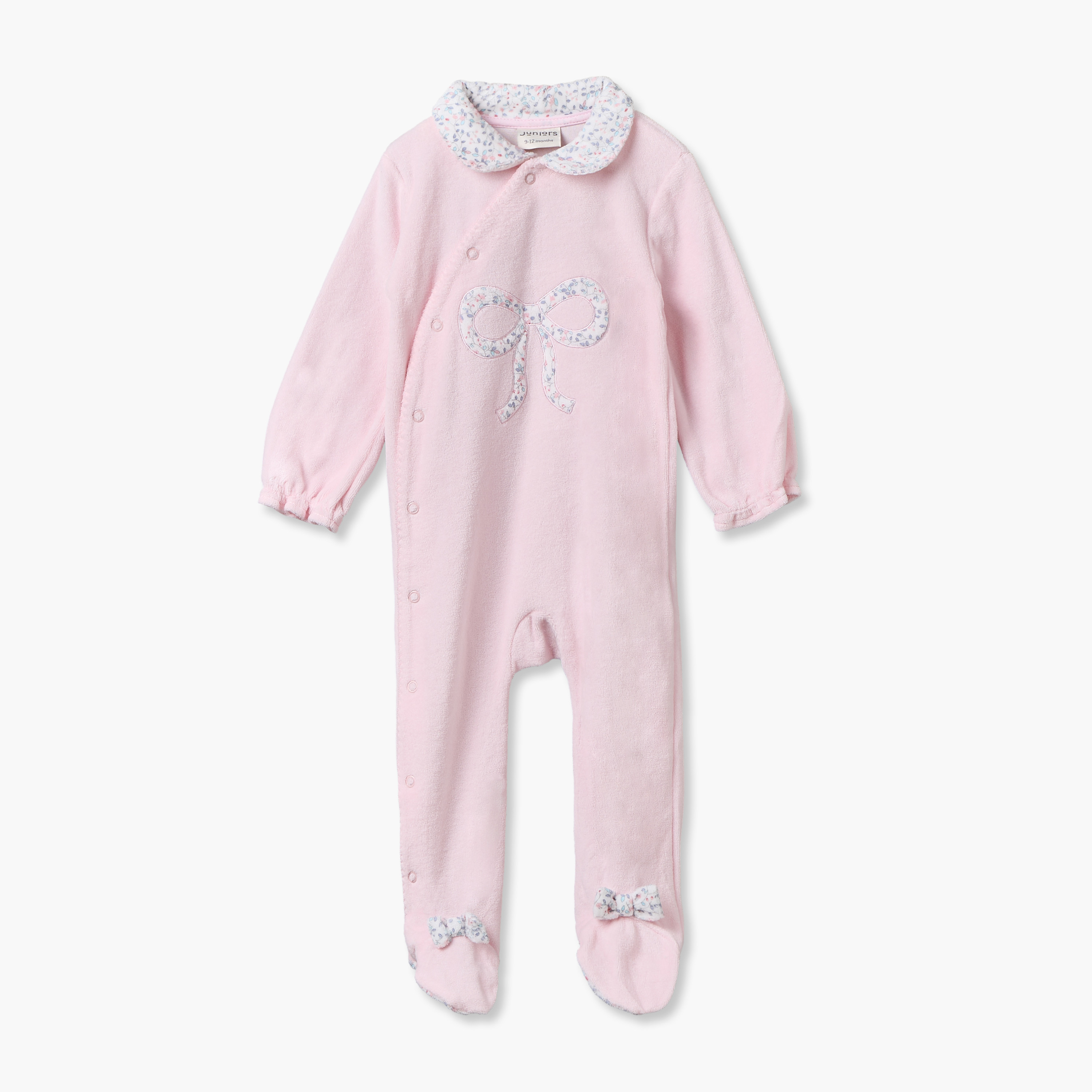 Pack of 2 Juniors Cotton Peter Pan Collar Long Sleeves Velour Sleepsuit with Snap Button Closure-baby-girls-clothing-nightwear-sleepsuits-image-3