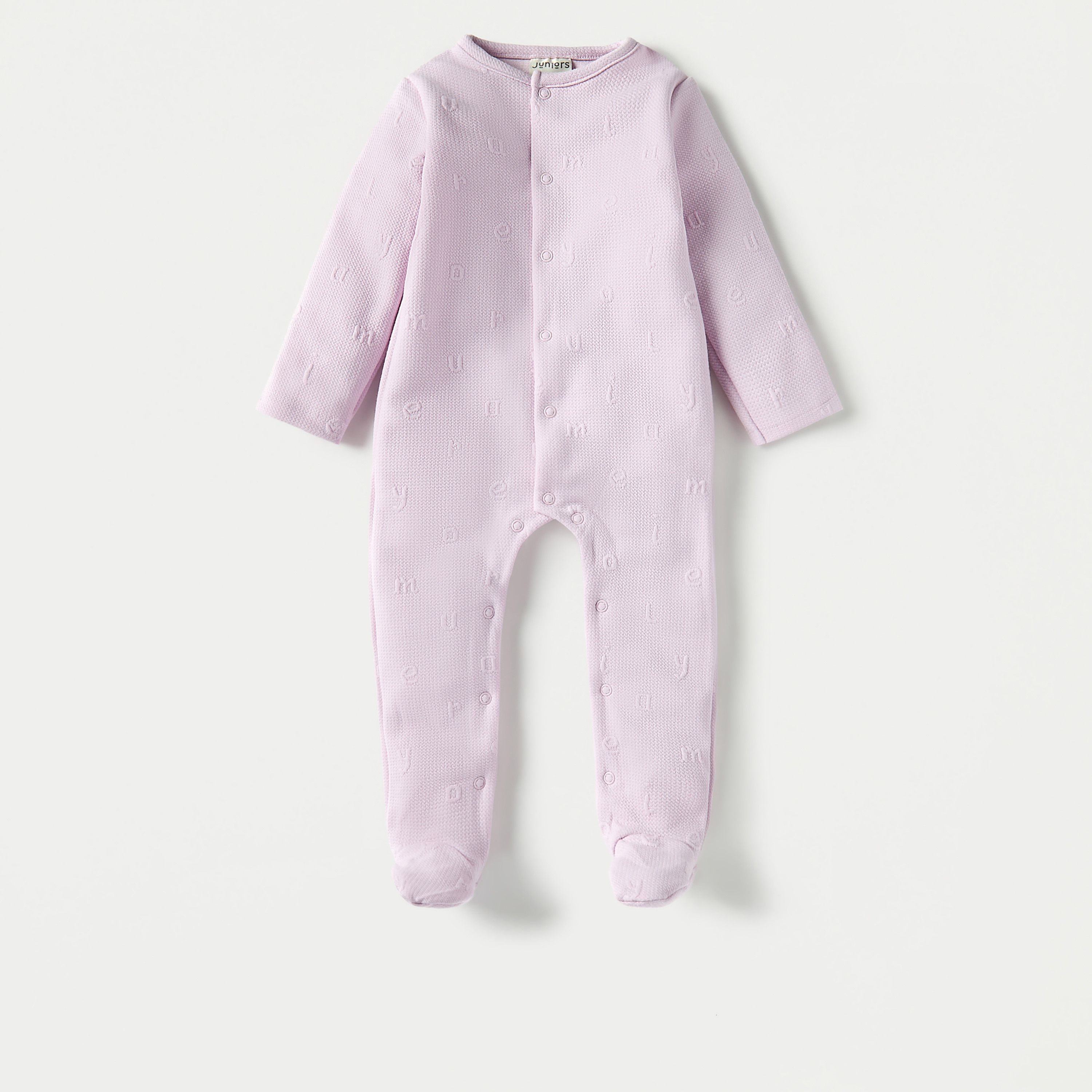Juniors Alphabet Jacquard Textured Footed Sleepsuit with Long Sleeves-baby-girls-clothing-nightwear-sleepsuits-image-1