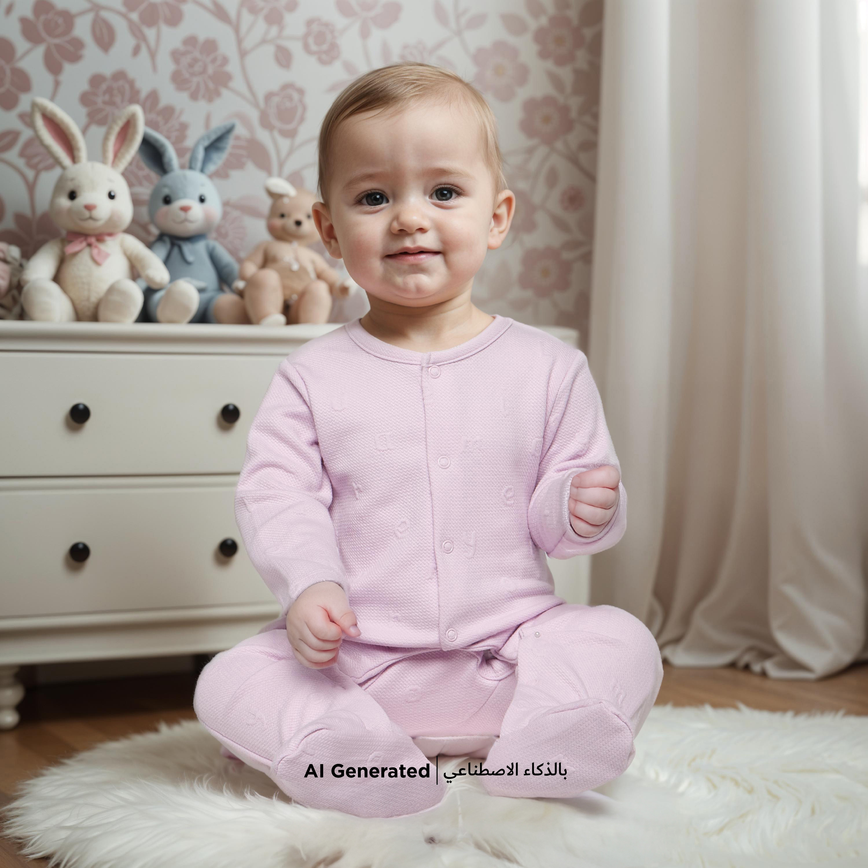 Juniors Alphabet Jacquard Textured Footed Sleepsuit with Long Sleeves-baby-girls-clothing-nightwear-sleepsuits-image-5