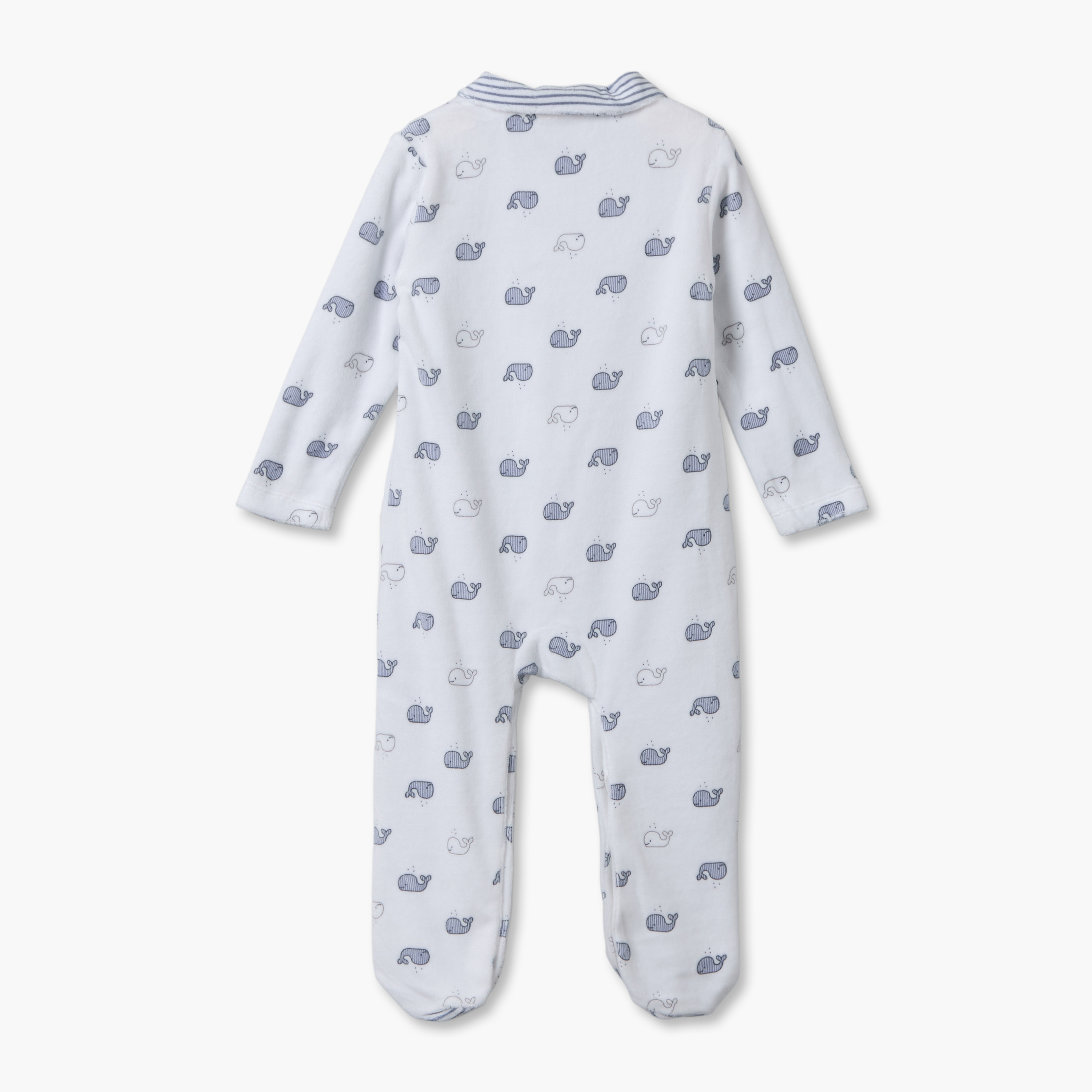 طقم بدلة نوم قطيفة بياقة ضيقة وأكمام طويلة وطبعات حوت من جونيورز - قطعتين-baby-boys-clothing-nightwear-sleepsuits-image-2