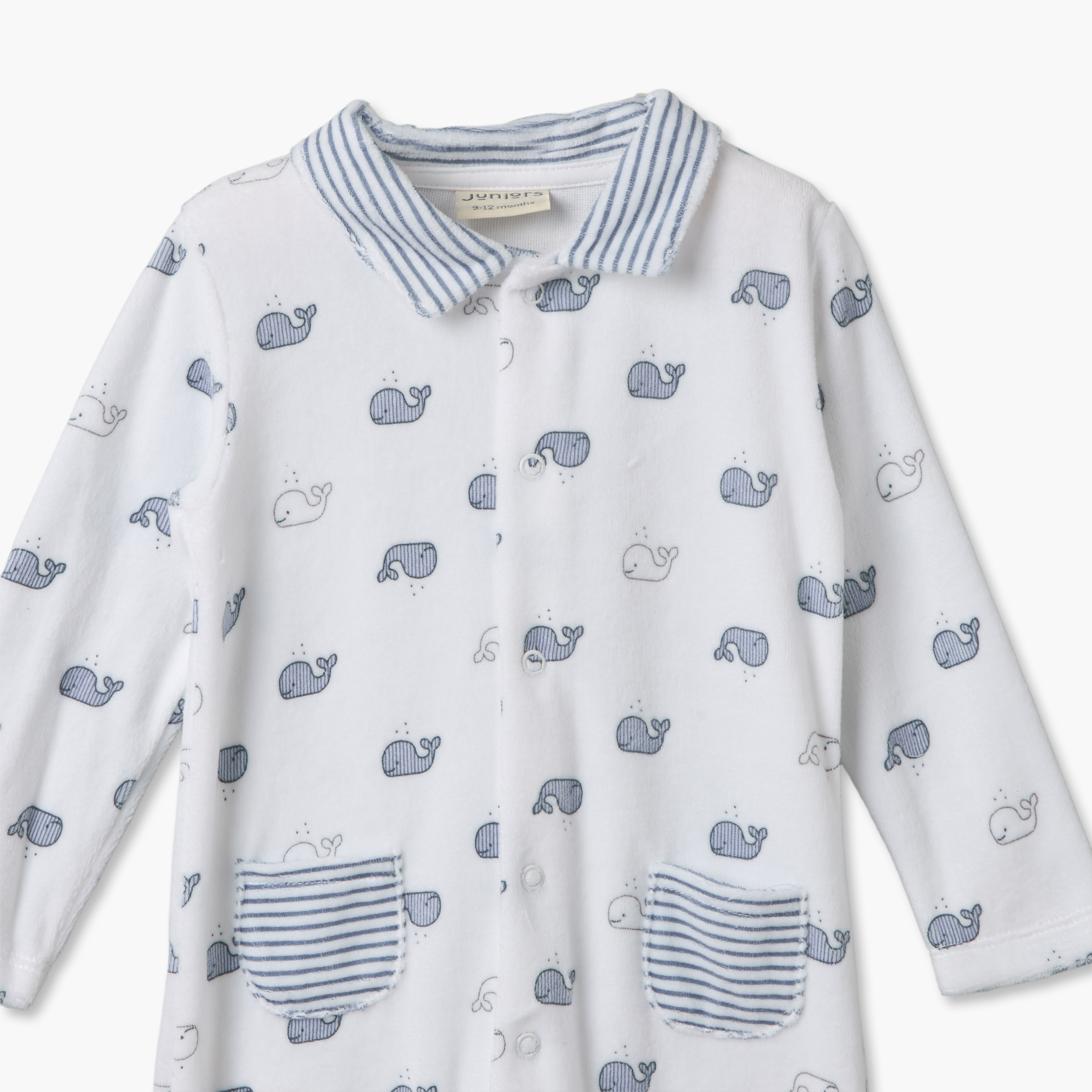طقم بدلة نوم قطيفة بياقة ضيقة وأكمام طويلة وطبعات حوت من جونيورز - قطعتين-baby-boys-clothing-nightwear-sleepsuits-image-3
