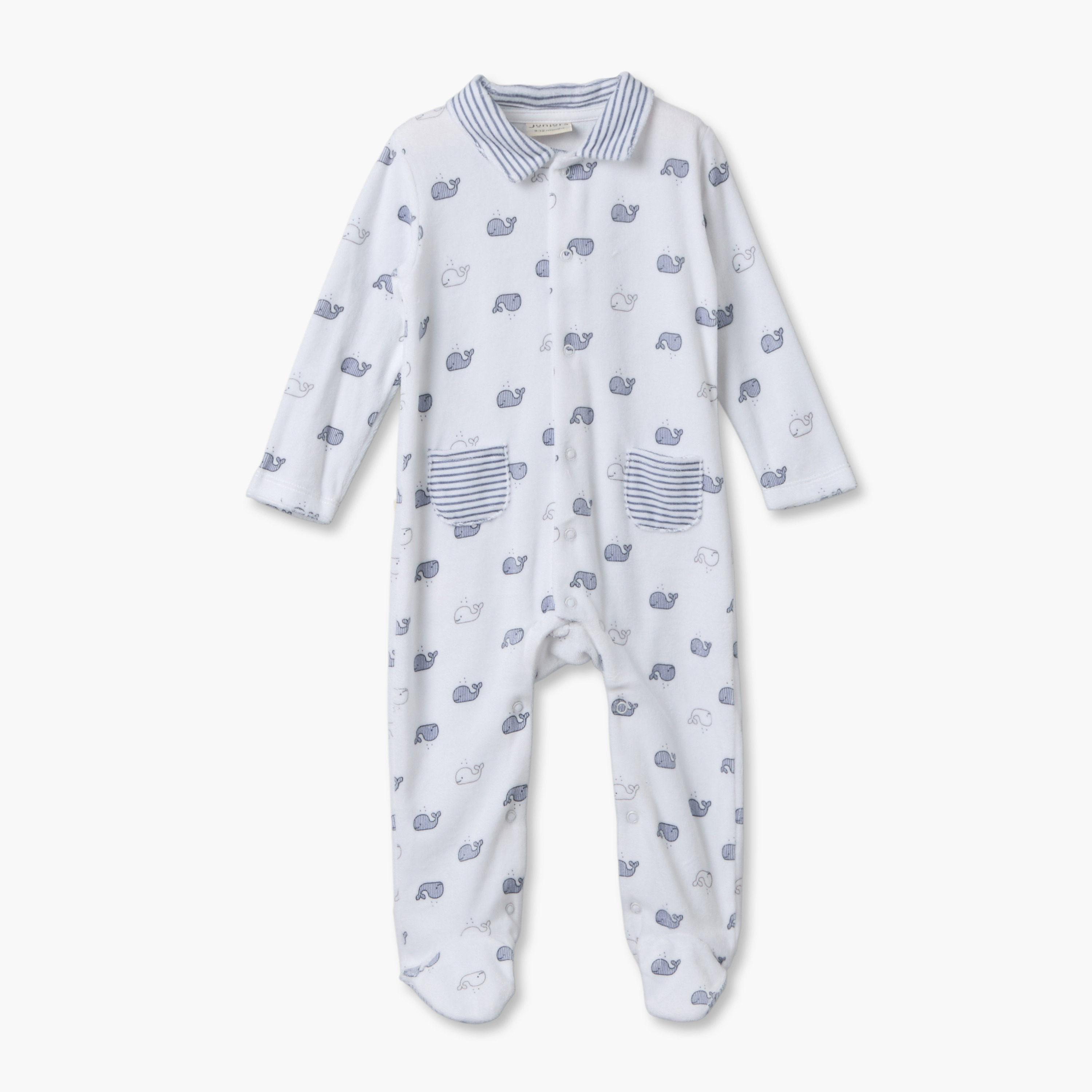 طقم بدلة نوم قطيفة بياقة ضيقة وأكمام طويلة وطبعات حوت من جونيورز - قطعتين-baby-boys-clothing-nightwear-sleepsuits-image-6