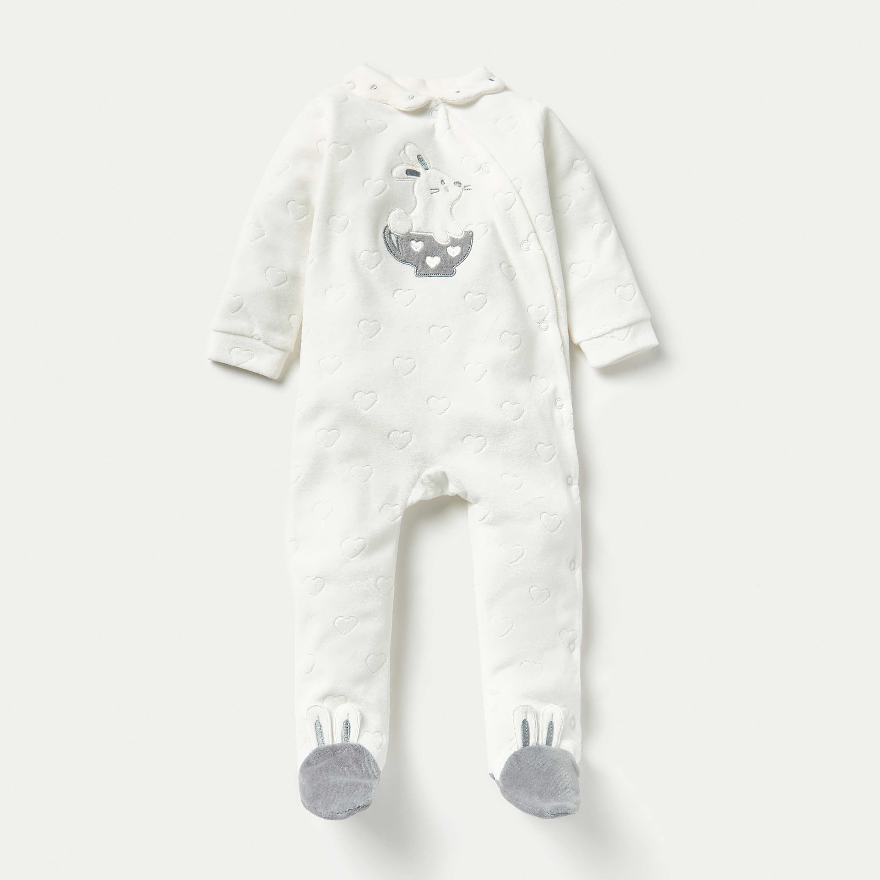 Juniors Heart Embossed Velour Closed Feet Sleepsuit with Cap-baby-girls-clothing-nightwear-sleepsuits-image-2
