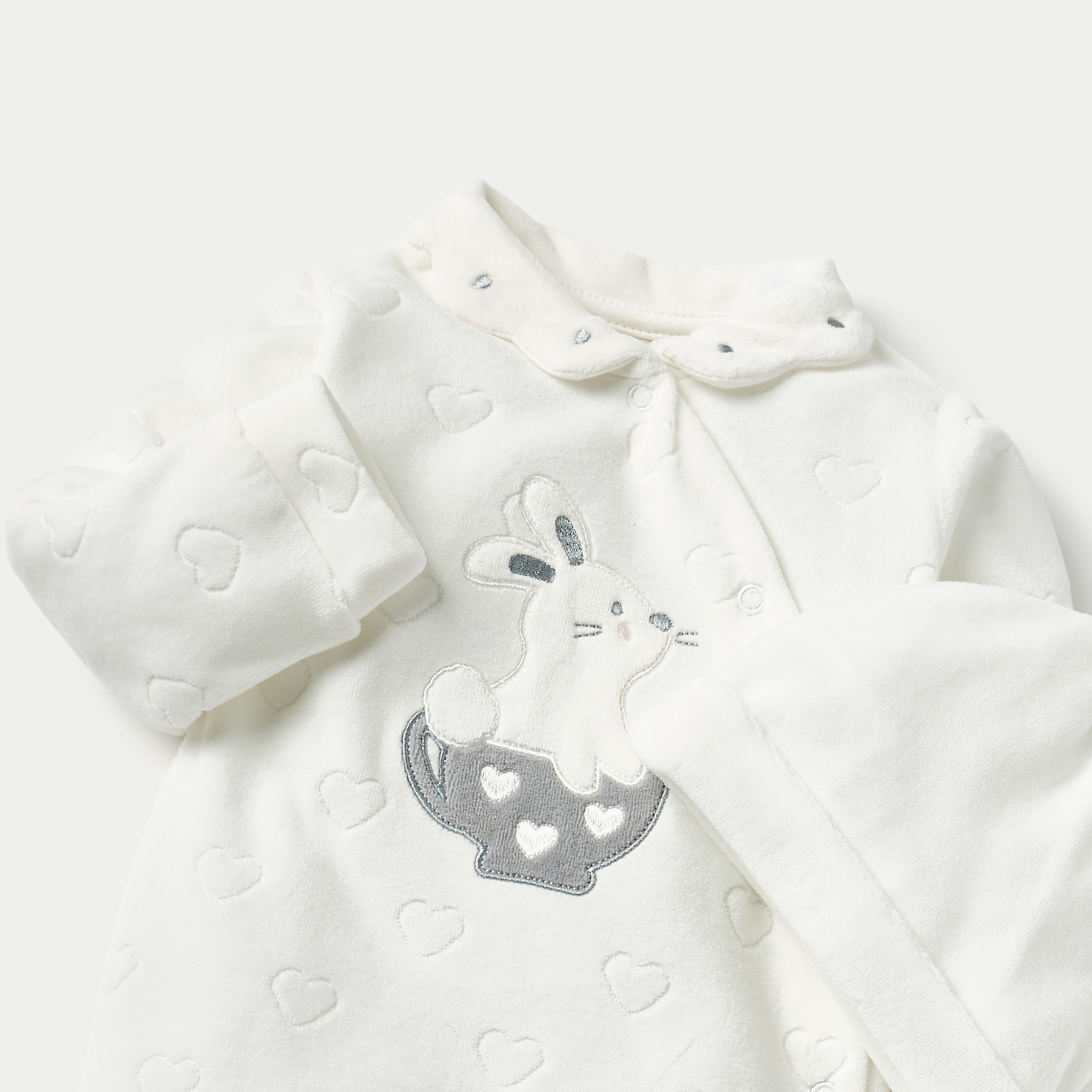 Juniors Heart Embossed Velour Closed Feet Sleepsuit with Cap-baby-girls-clothing-nightwear-sleepsuits-image-4