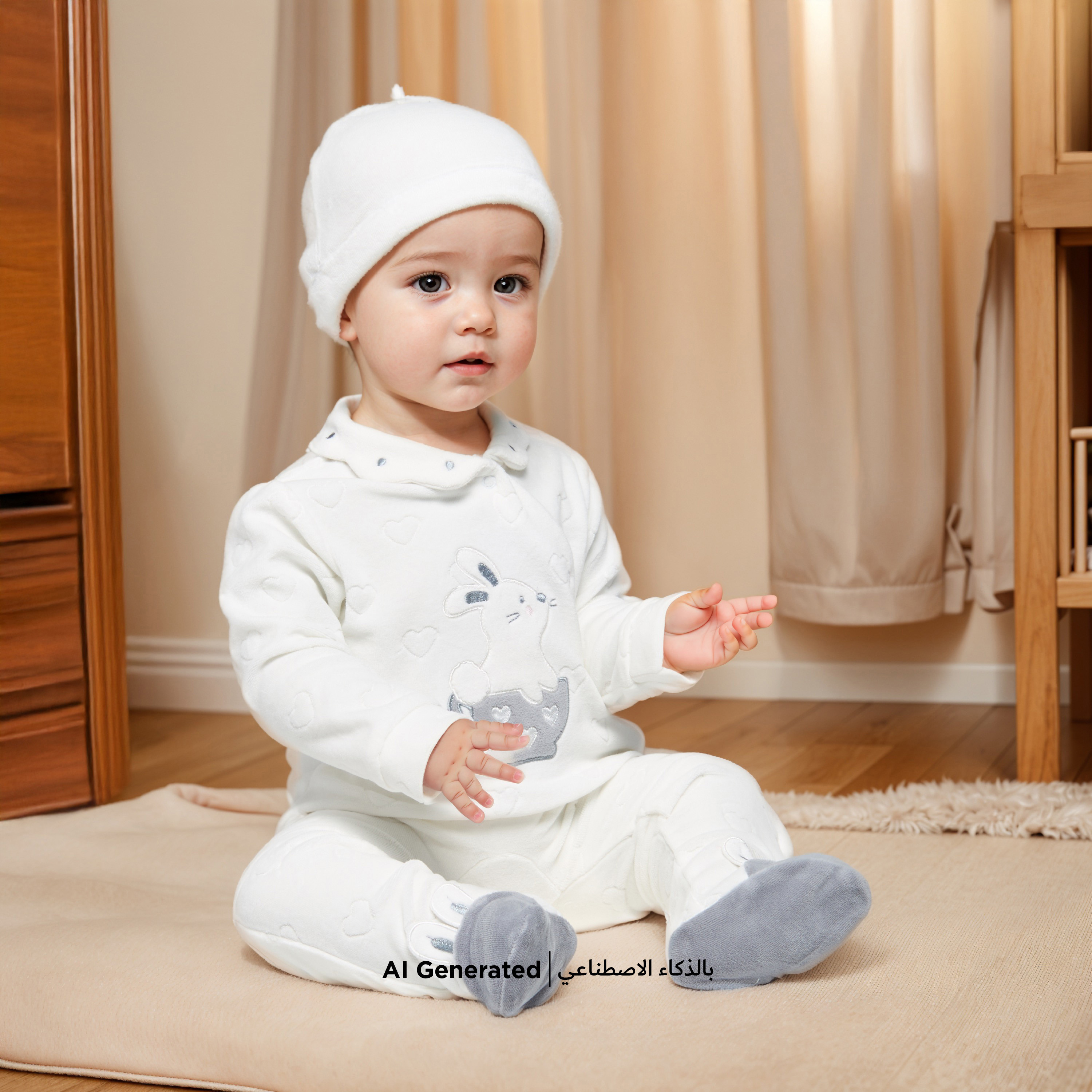 Juniors Heart Embossed Velour Closed Feet Sleepsuit with Cap-baby-girls-clothing-nightwear-sleepsuits-image-6