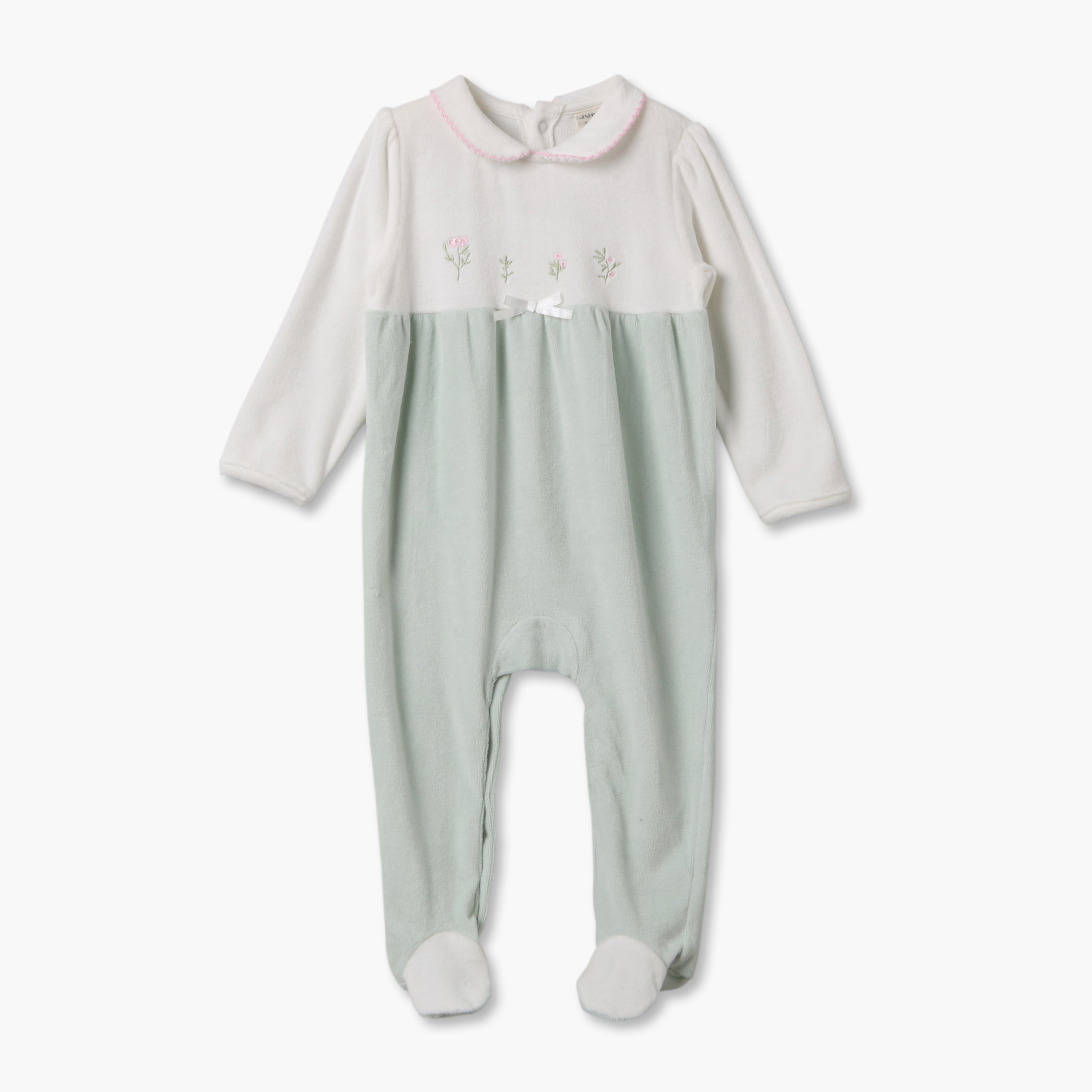 طقم بدلات نوم قطيفة بياقة ضيقة وأكمام طويلة بطبعات زهرية من جونيورز - قطعتين-baby-girls-clothing-nightwear-sleepsuits-image-6