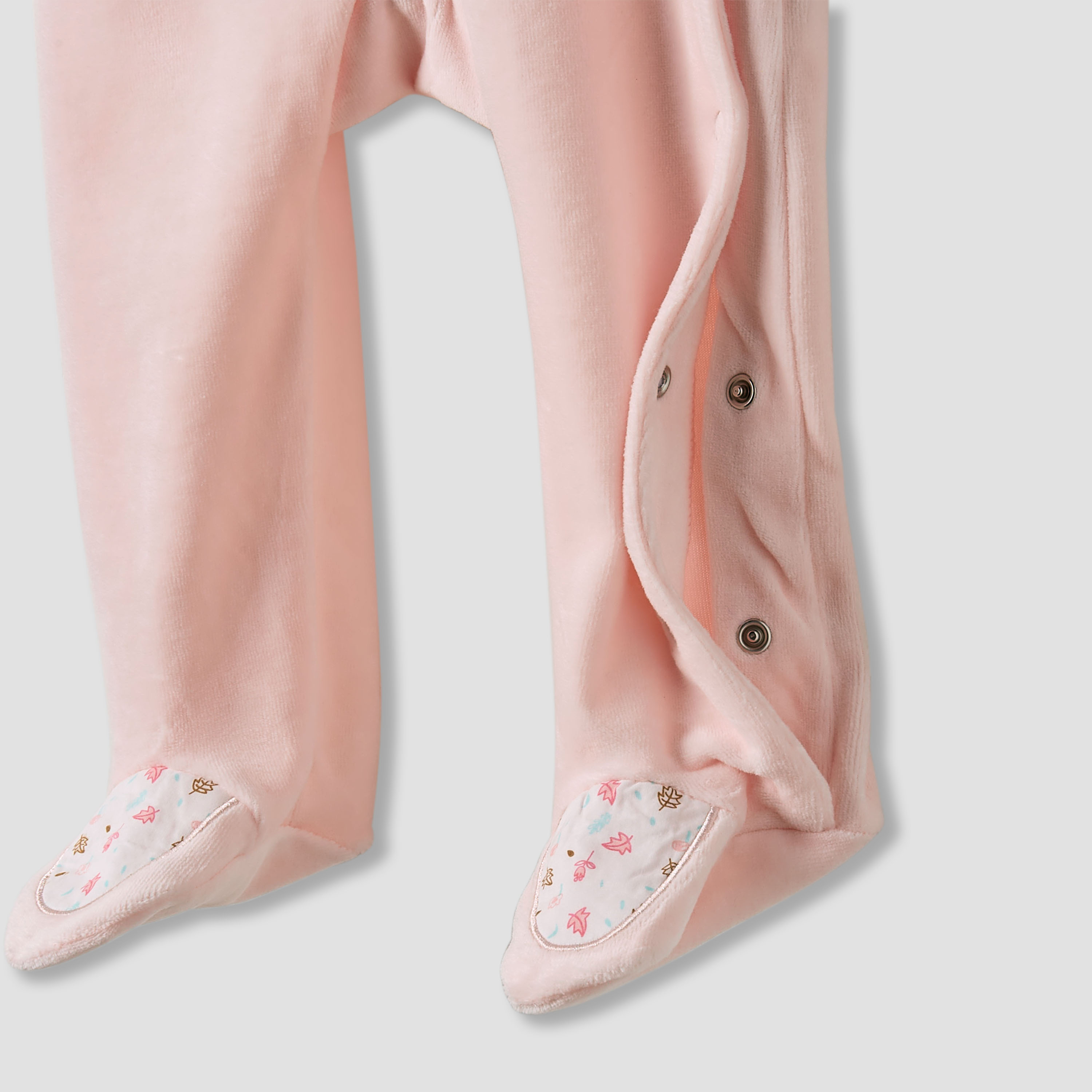 Juniors Embroidered Velour Closed Feet Sleepsuit with Cap-baby-girls-clothing-nightwear-sleepsuits-image-5