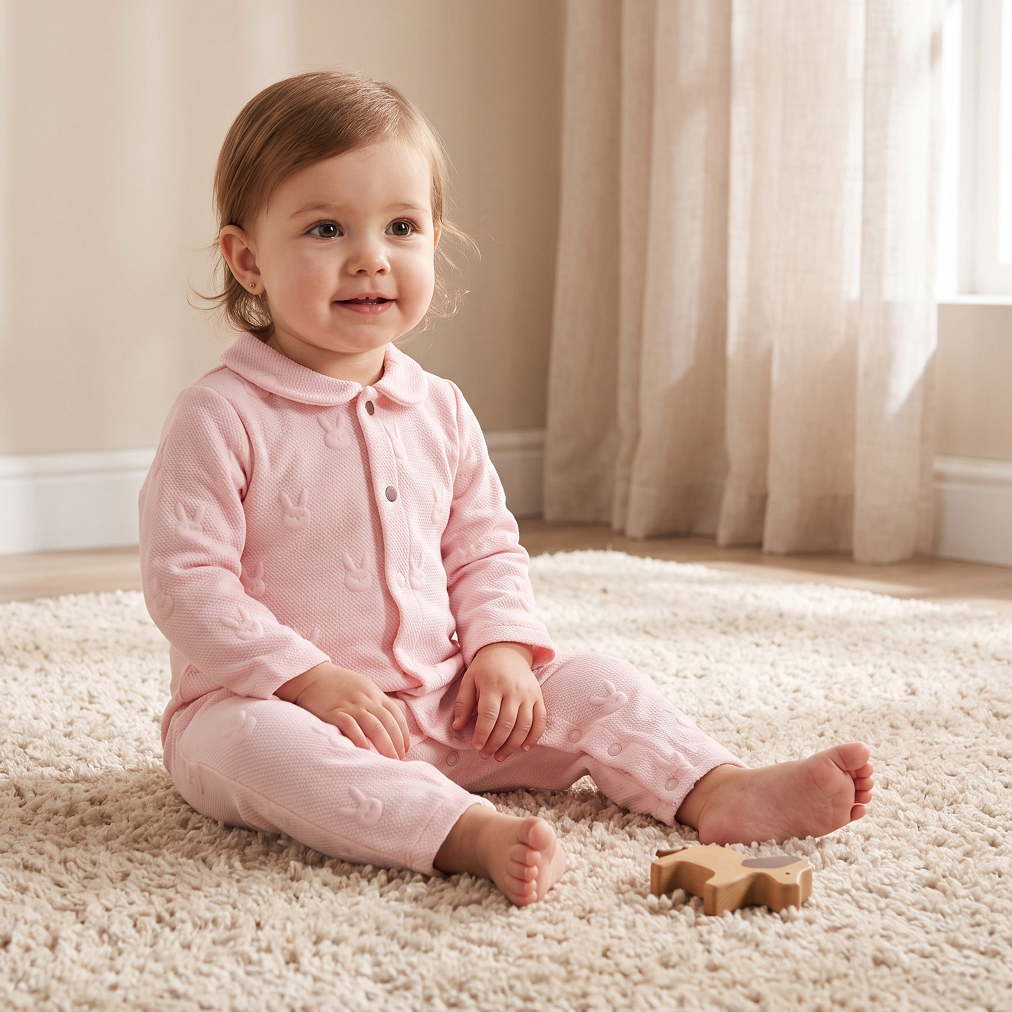 Giggles Collared Long Sleeves Sleepsuit with Snap Button Closure-baby-girls-clothing-nightwear-sleepsuits-image-1