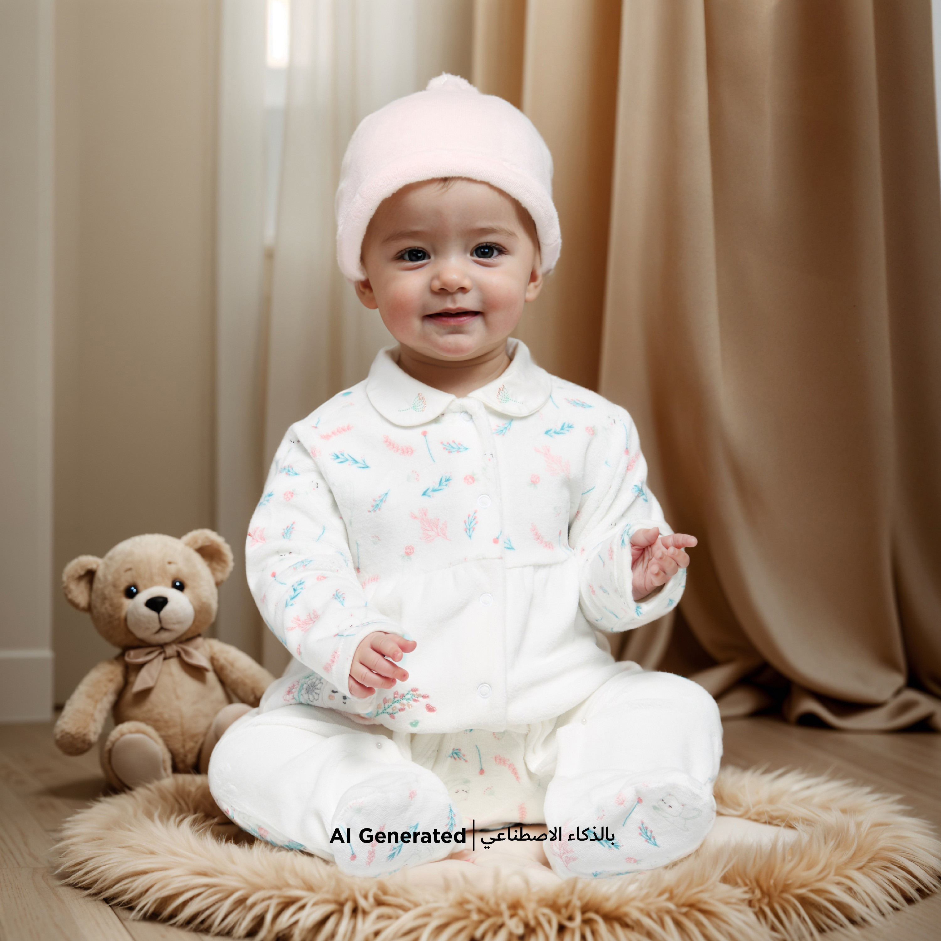 Juniors Printed Velour Closed Feet Sleepsuit with Cap-bsclothing-babygirls-nightwear-sleepsuits-image-6