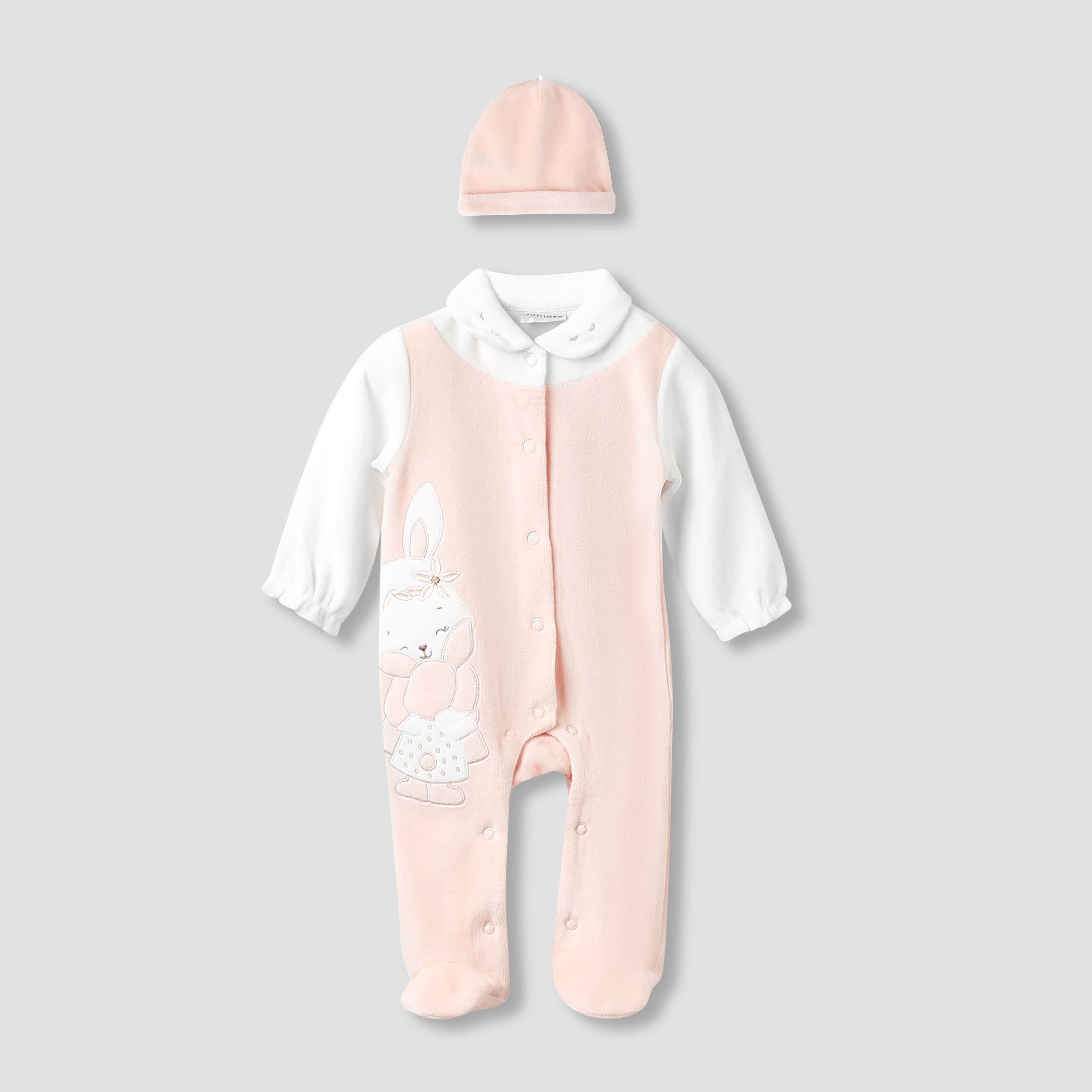 Juniors Collared Sleepsuit with Beanie - Velour - Long Sleeves-baby-girls-clothing-nightwear-sleepsuits-image-1