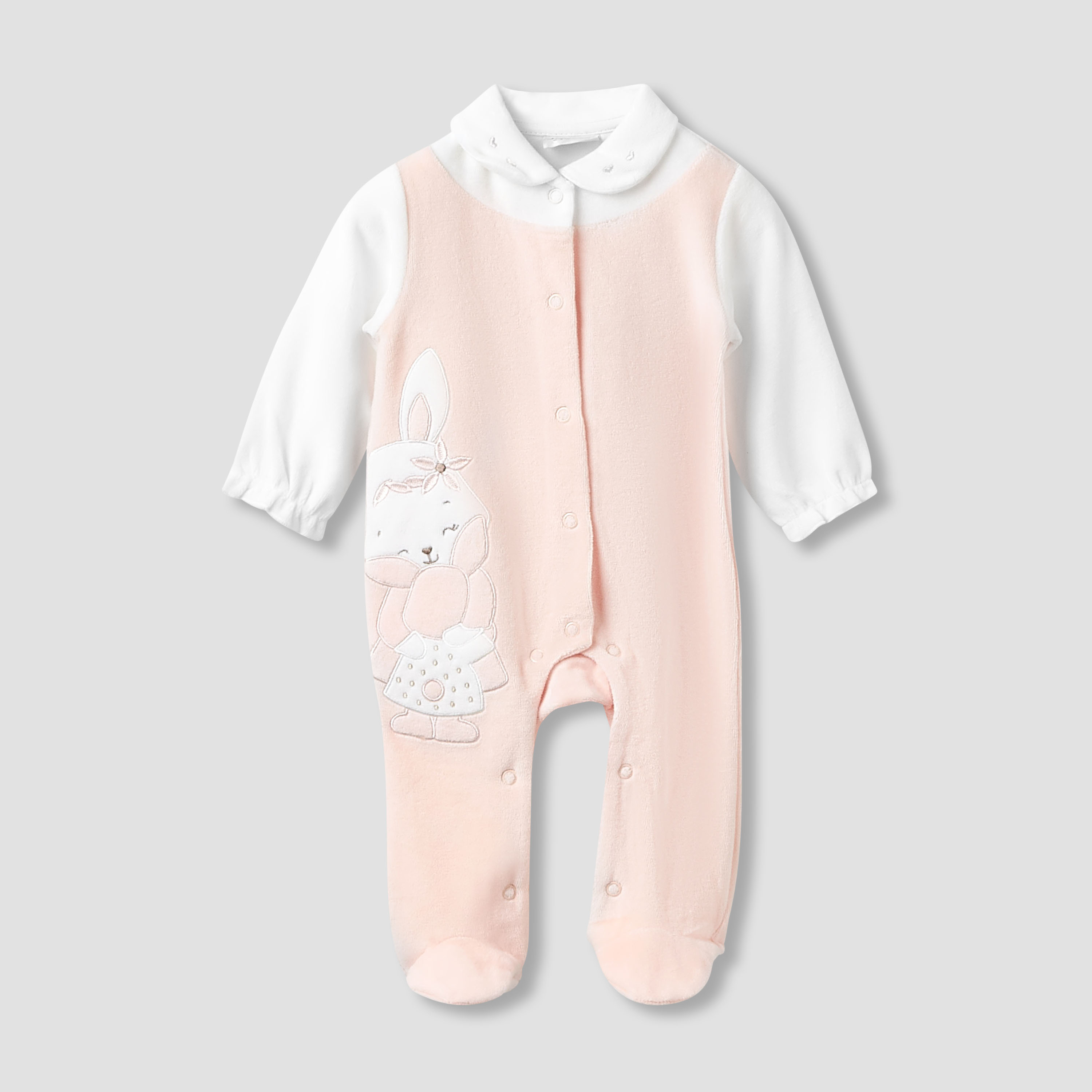 Juniors Collared Sleepsuit with Beanie - Velour - Long Sleeves-baby-girls-clothing-nightwear-sleepsuits-image-2