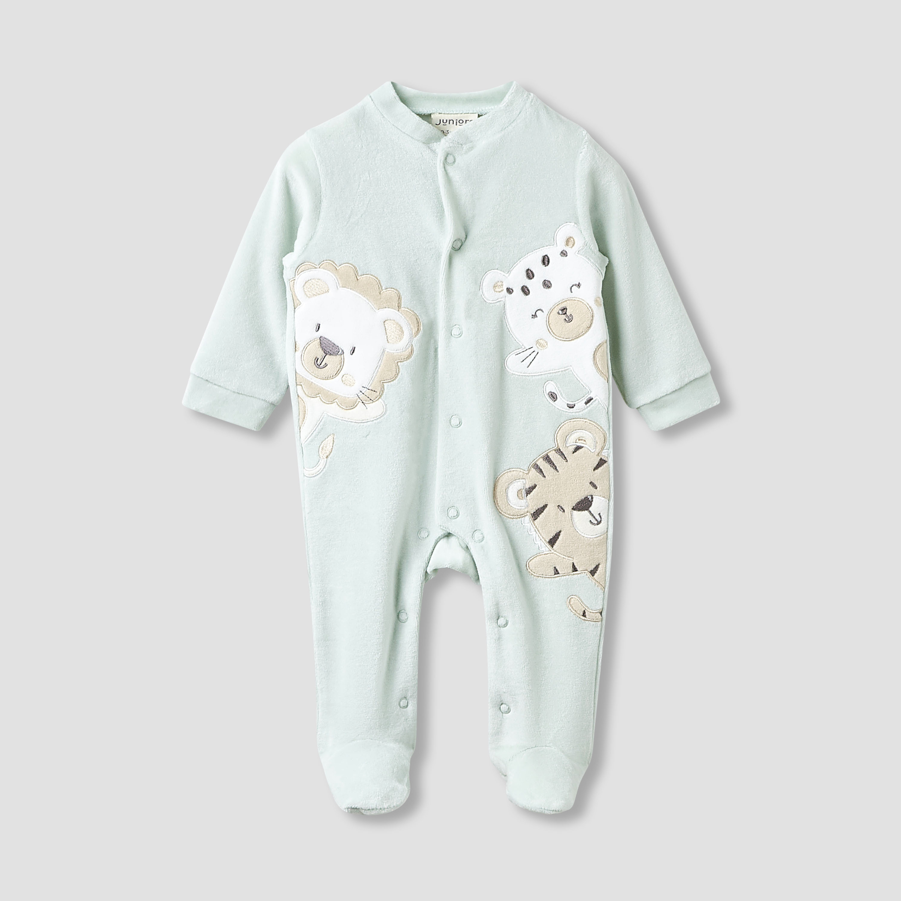 بدلة نوم قطيفة بياقة وأكمام طويلة وقبعة بيني من جونيورز-baby-boys-clothing-winterwear-sleepsuits-image-5