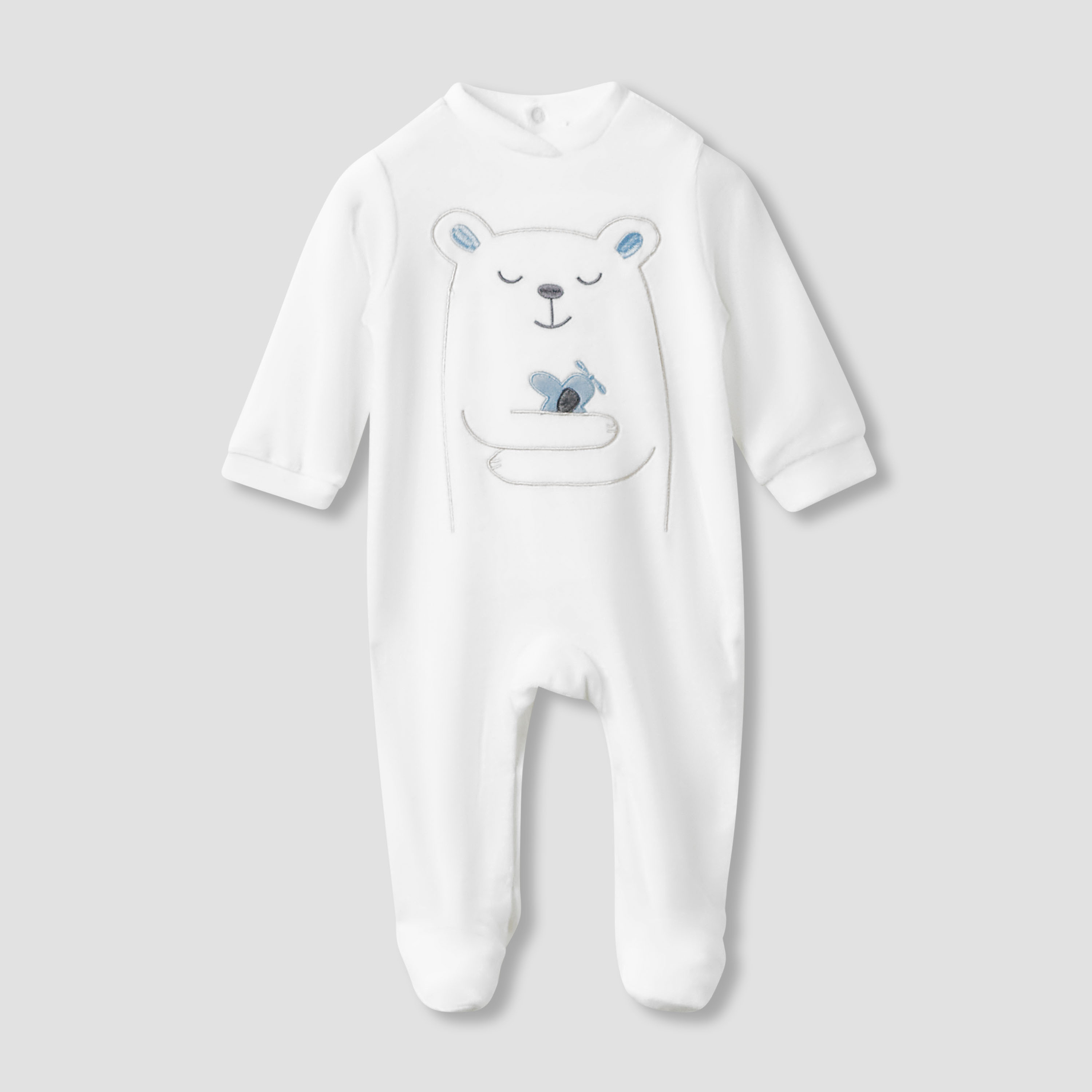 Juniors Collared Neck Sleepsuit with Beanie - Velour - Long Sleeves-baby-boys-clothing-winterwear-sleepsuits-image-2