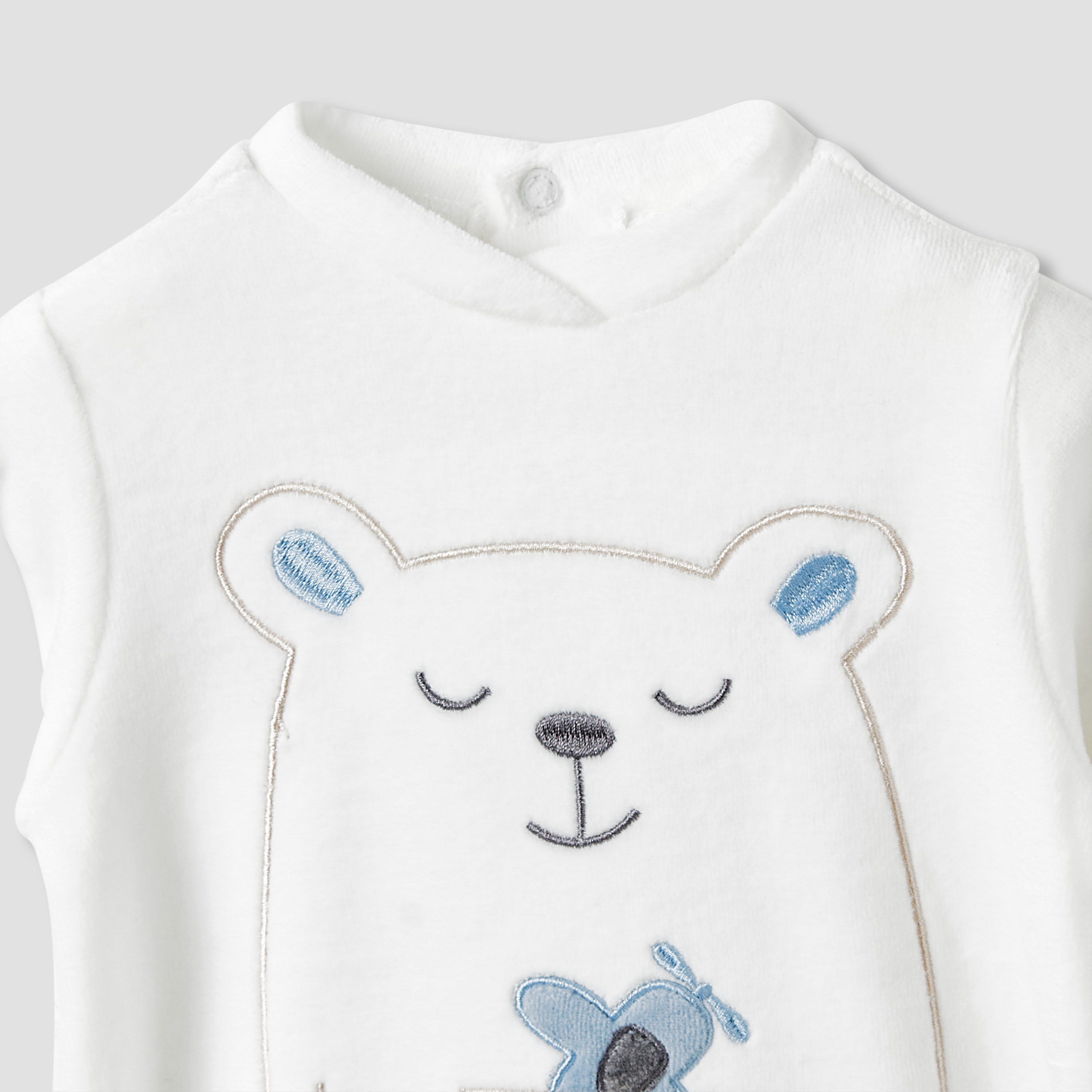 Juniors Collared Neck Sleepsuit with Beanie - Velour - Long Sleeves-baby-boys-clothing-winterwear-sleepsuits-image-4