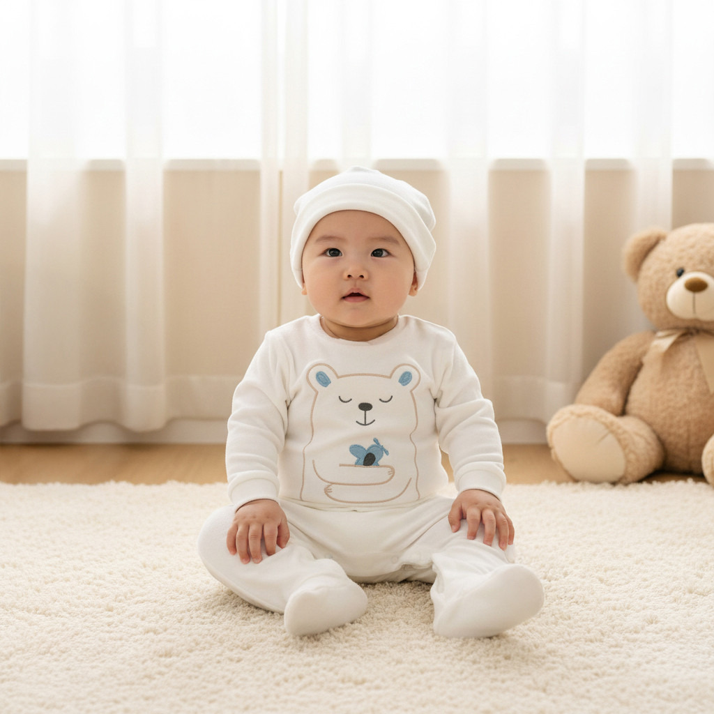 Juniors Collared Neck Sleepsuit with Beanie - Velour - Long Sleeves-baby-boys-clothing-winterwear-sleepsuits-image-7