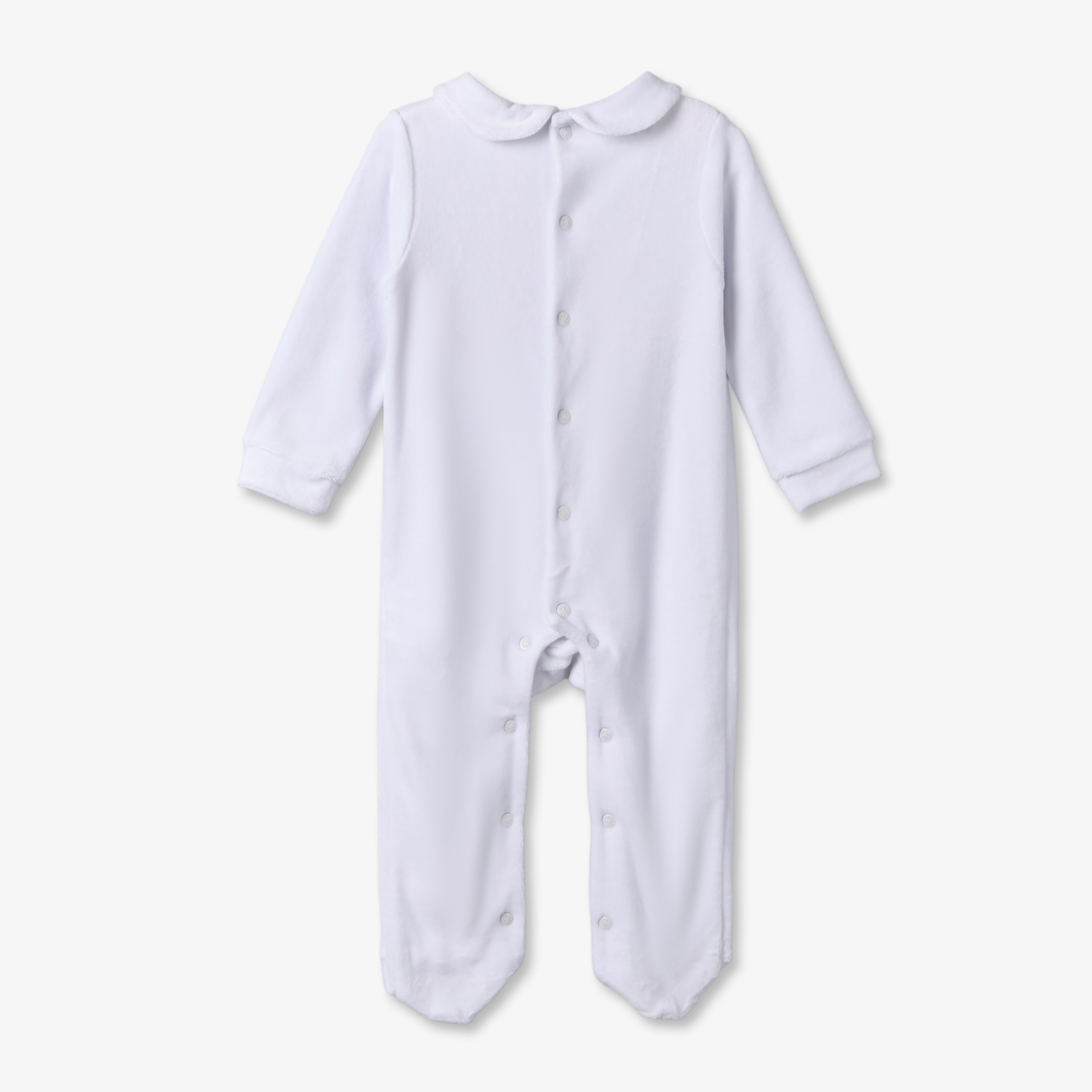Juniors Velour Collared Long Sleeves Sleepsuit with Smocking-baby-girls-clothing-nightwear-sleepsuits-image-2