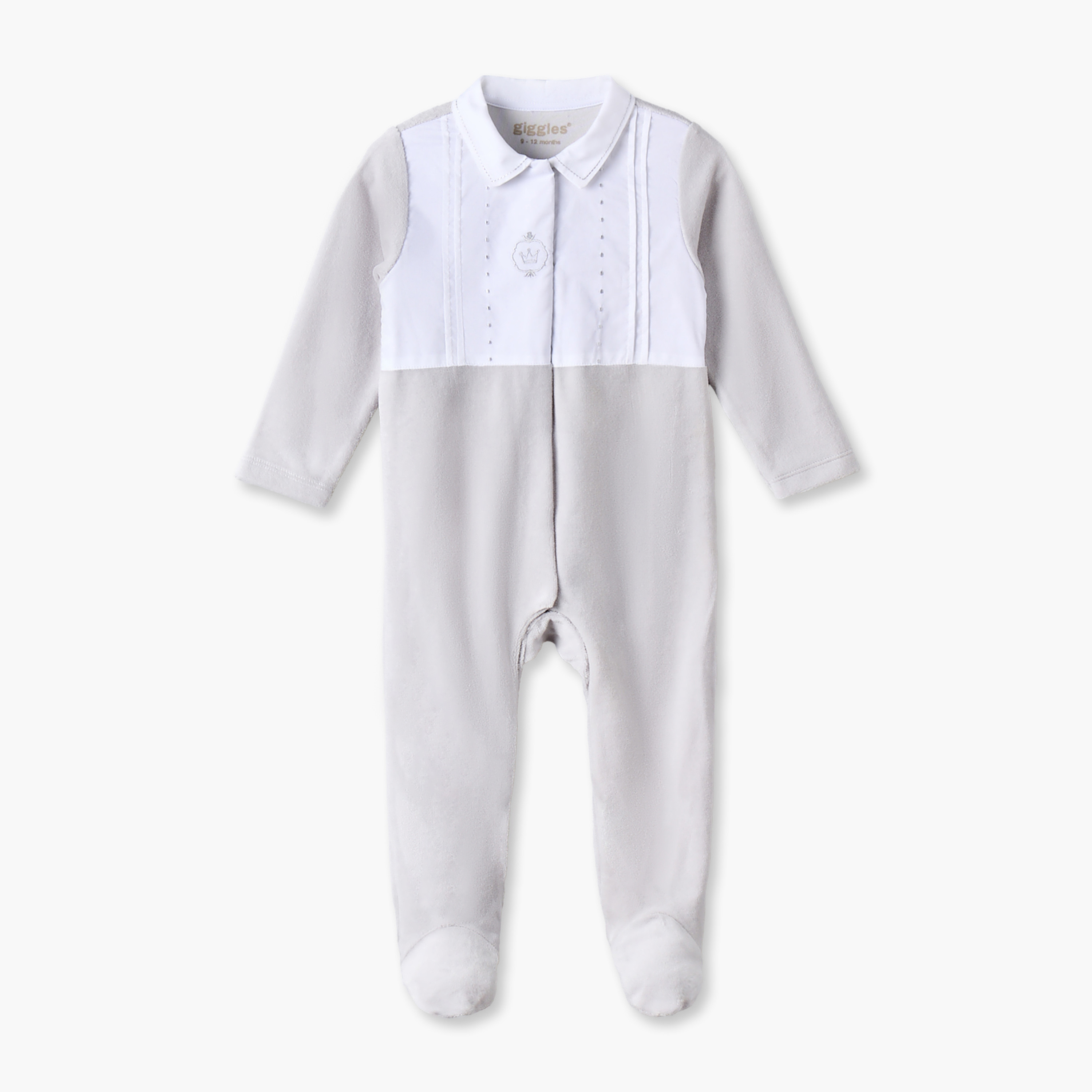 بدلة نوم مخملية مطرزة بياقة وأكمام طويلة من جونيورز-baby-boys-clothing-nightwear-sleepsuits-image-1