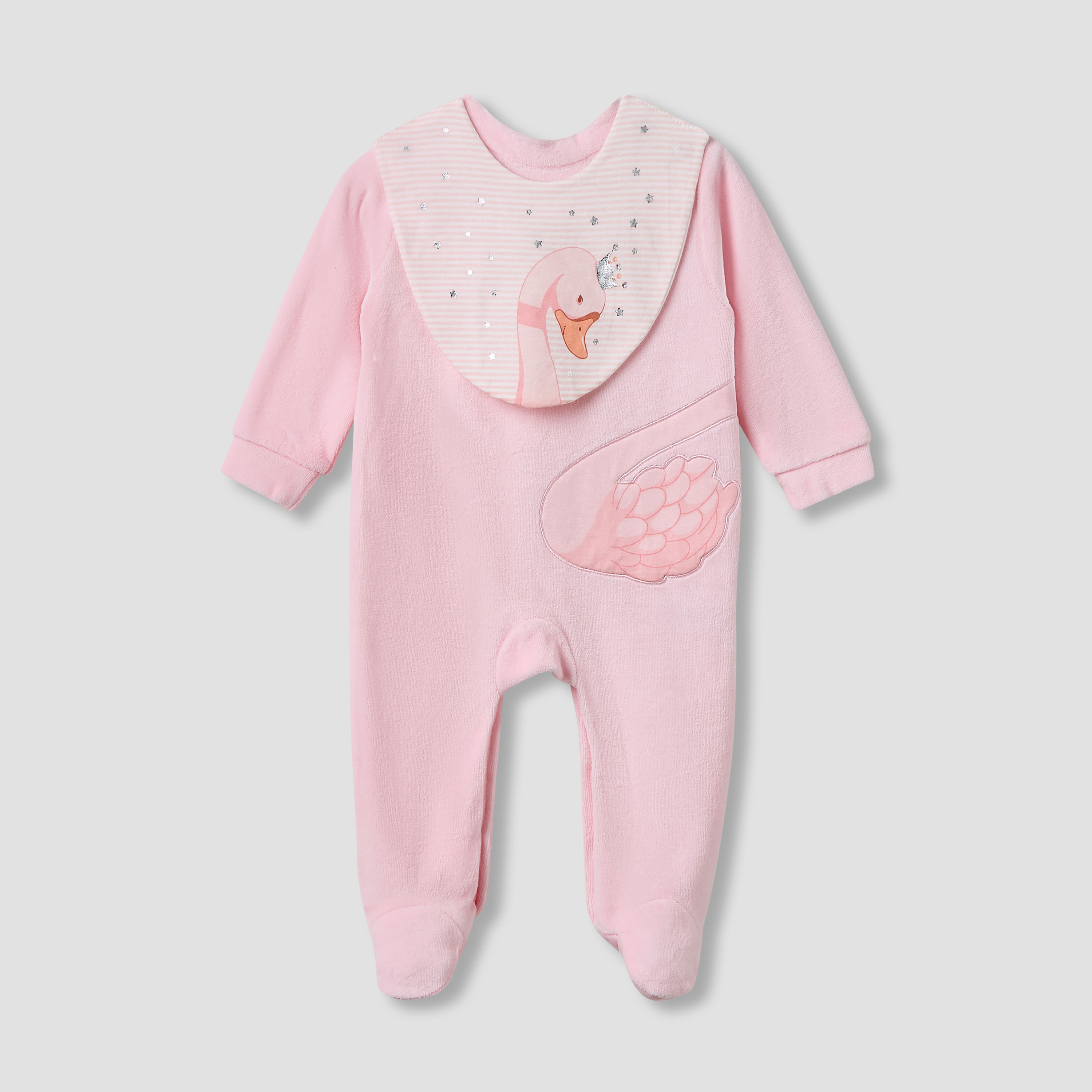 Juniors Round Neck Sleepsuit with Closed Feet - Velour - Long Sleeves-baby-girls-clothing-nightwear-sleepsuits-image-1