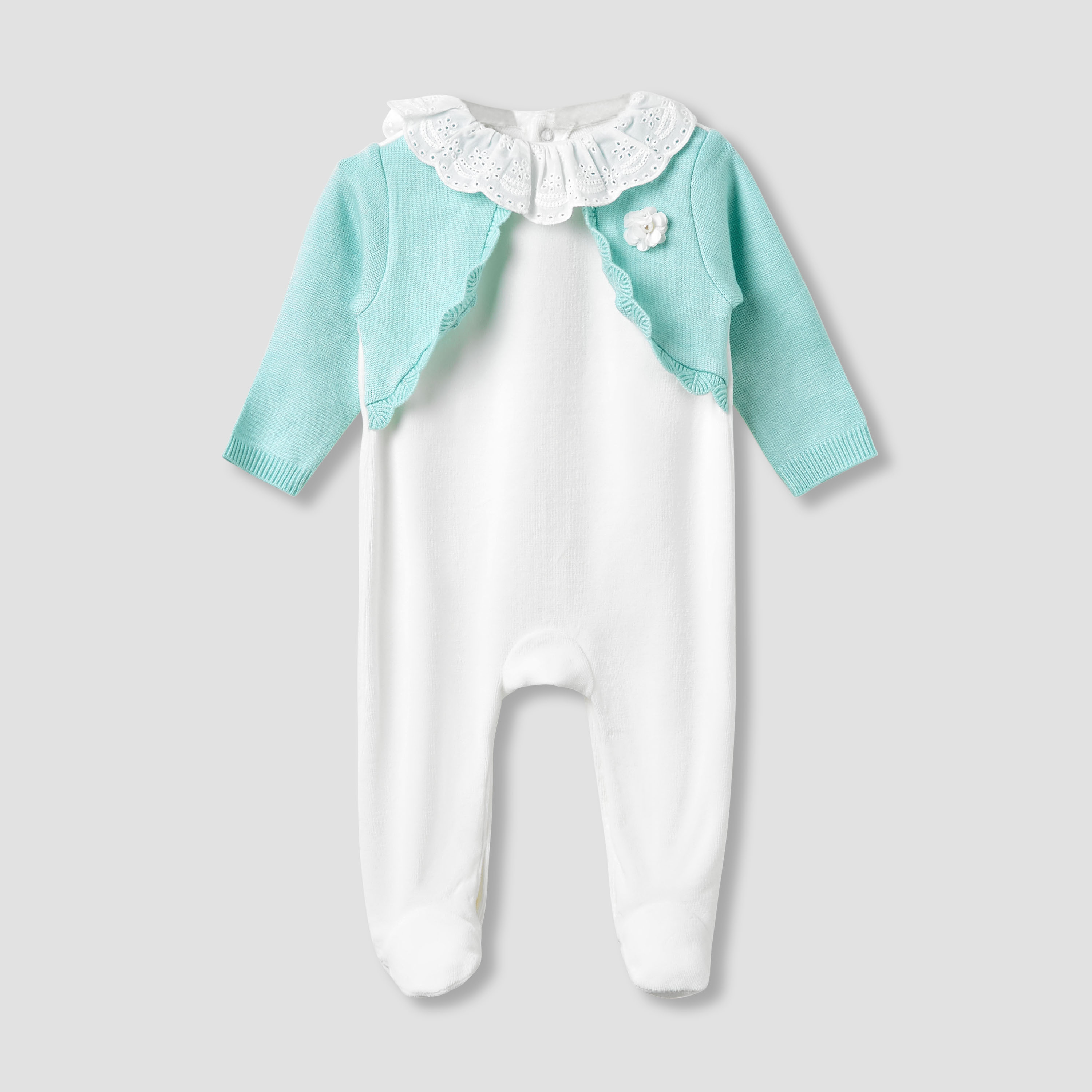 Giggles Round Neck Sleepsuit with Closed Feet - Velour - Long Sleeves-baby-girls-clothing-nightwear-sleepsuits-image-1