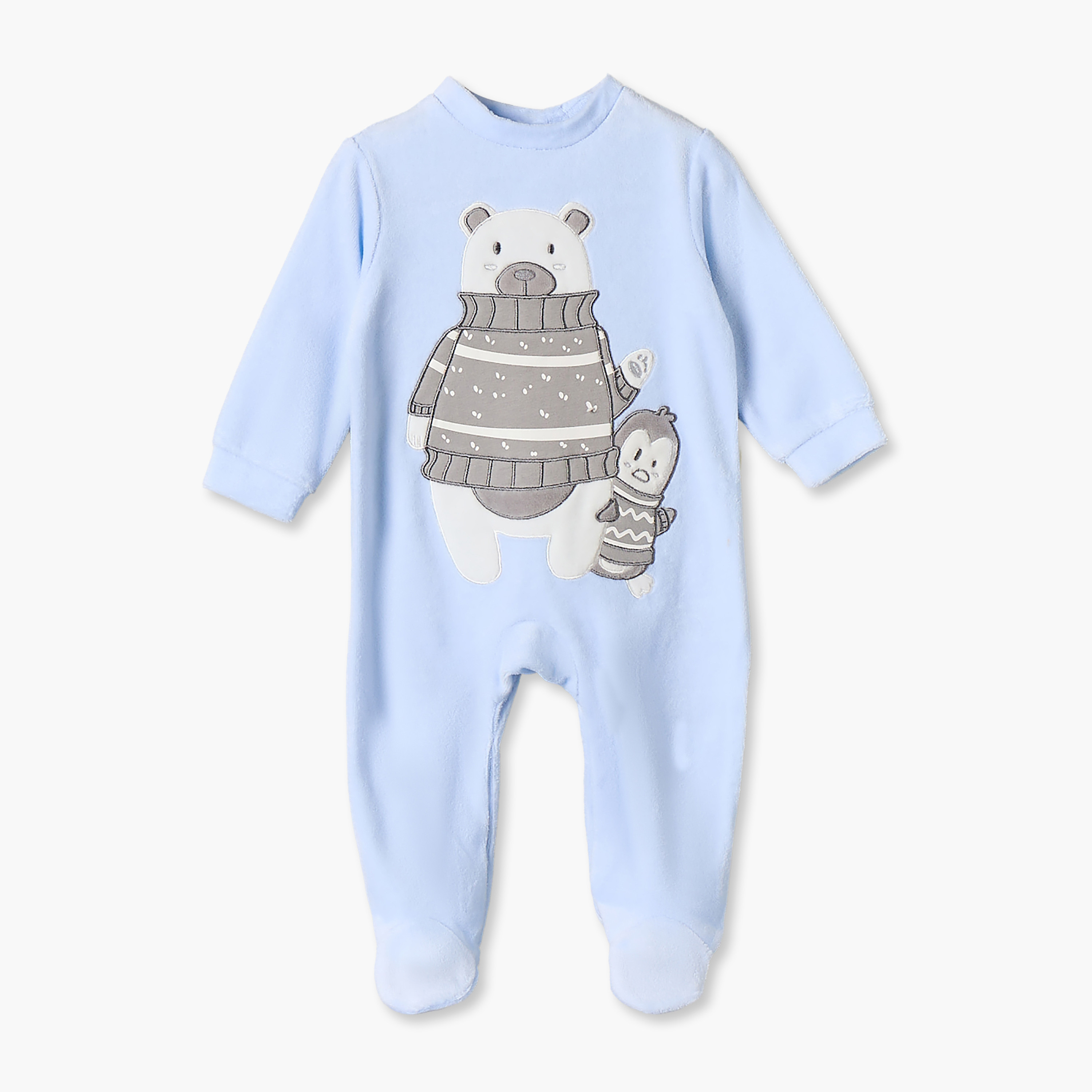 بدلة نوم فيلور بياقة ضيقة وأكمام طويلة مع كاب بزينة دب من جونيورز-baby-boys-clothing-nightwear-sleepsuits-image-2