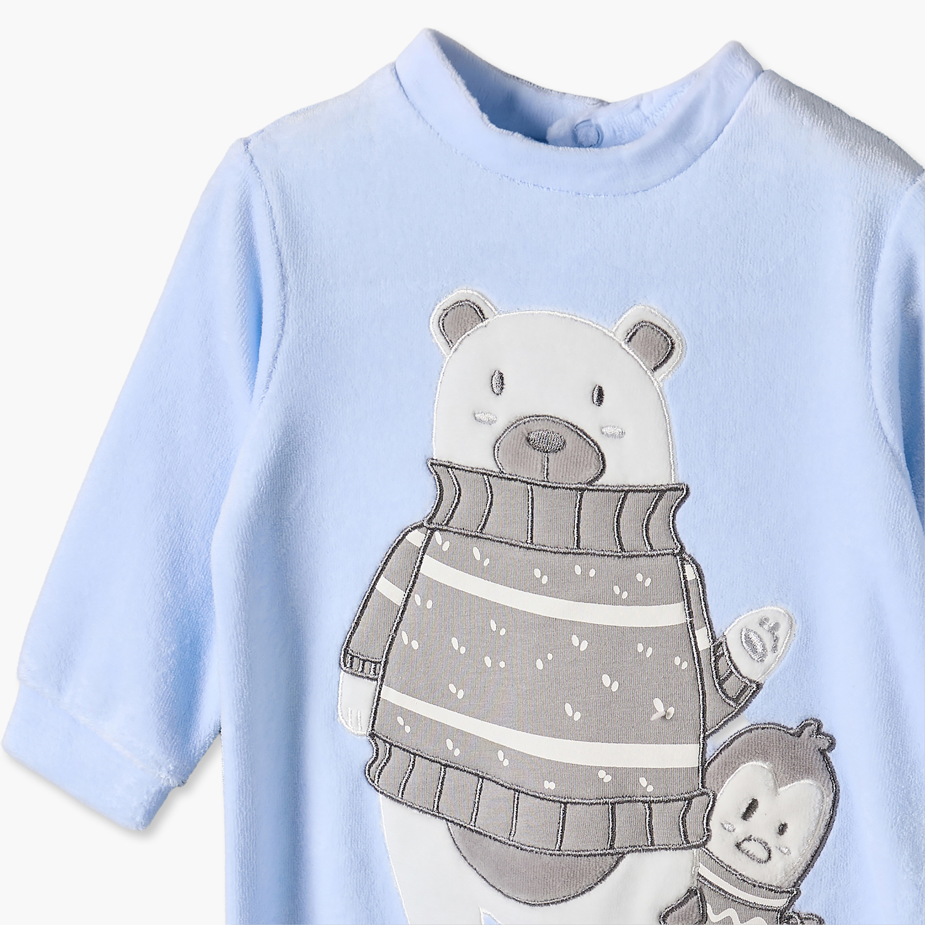 بدلة نوم فيلور بياقة ضيقة وأكمام طويلة مع كاب بزينة دب من جونيورز-baby-boys-clothing-nightwear-sleepsuits-image-5