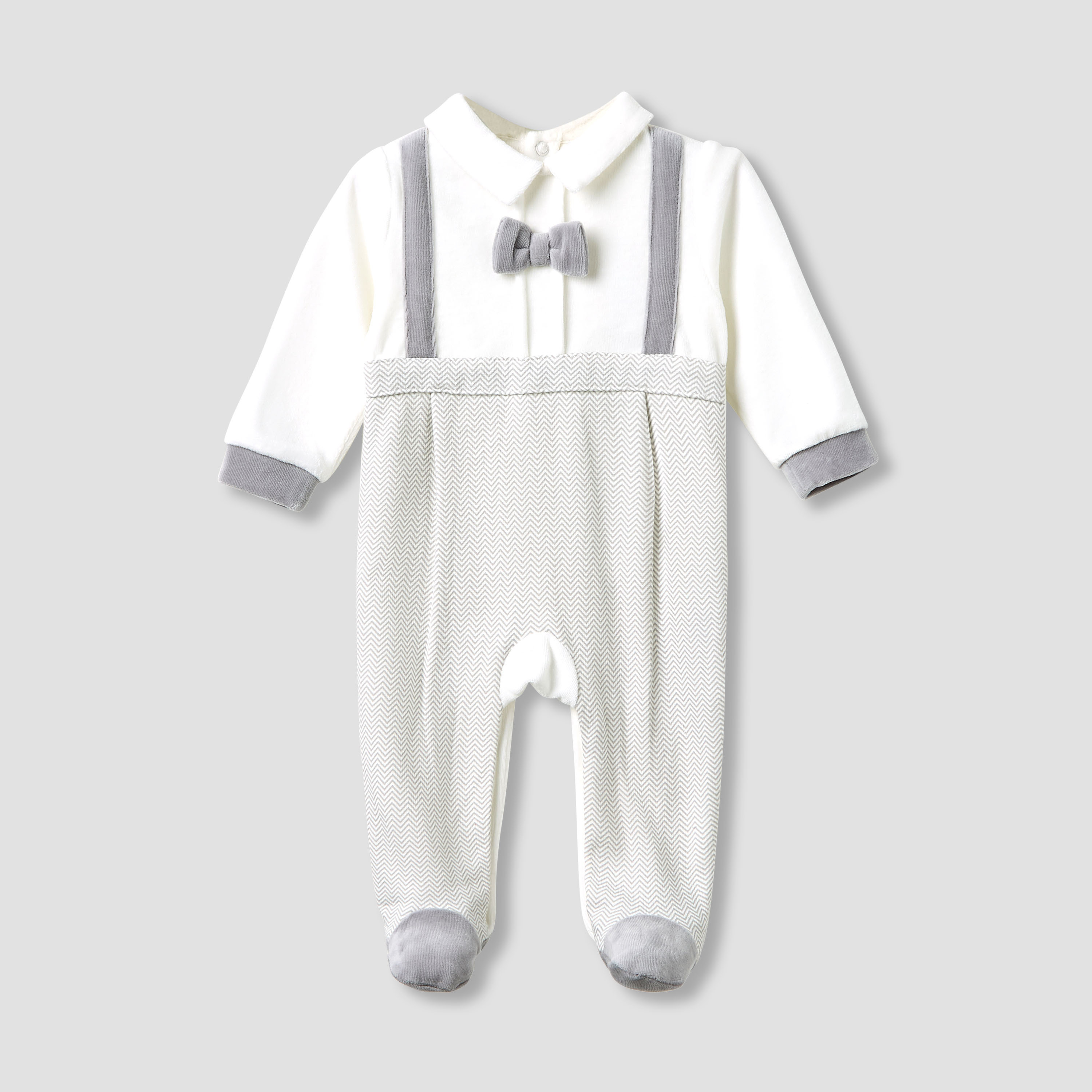 Giggles Collared Sleepsuit with Closed Feet - Velour - Long Sleeves-baby-boys-clothing-winterwear-sleepsuits-image-1