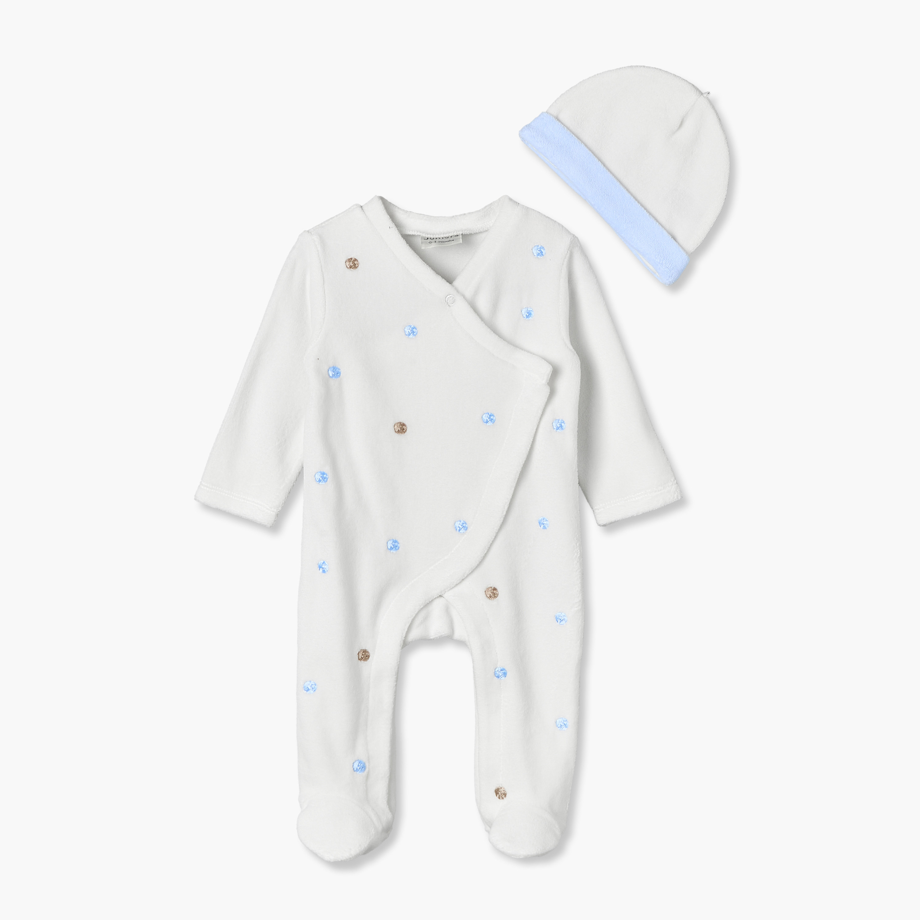 طقم بدلة نوم بقبعة قطيفة بياقة على شكل V وأكمام طويلة وتطريز من جونيورز-baby-boys-clothing-nightwear-sleepsuits-image-1