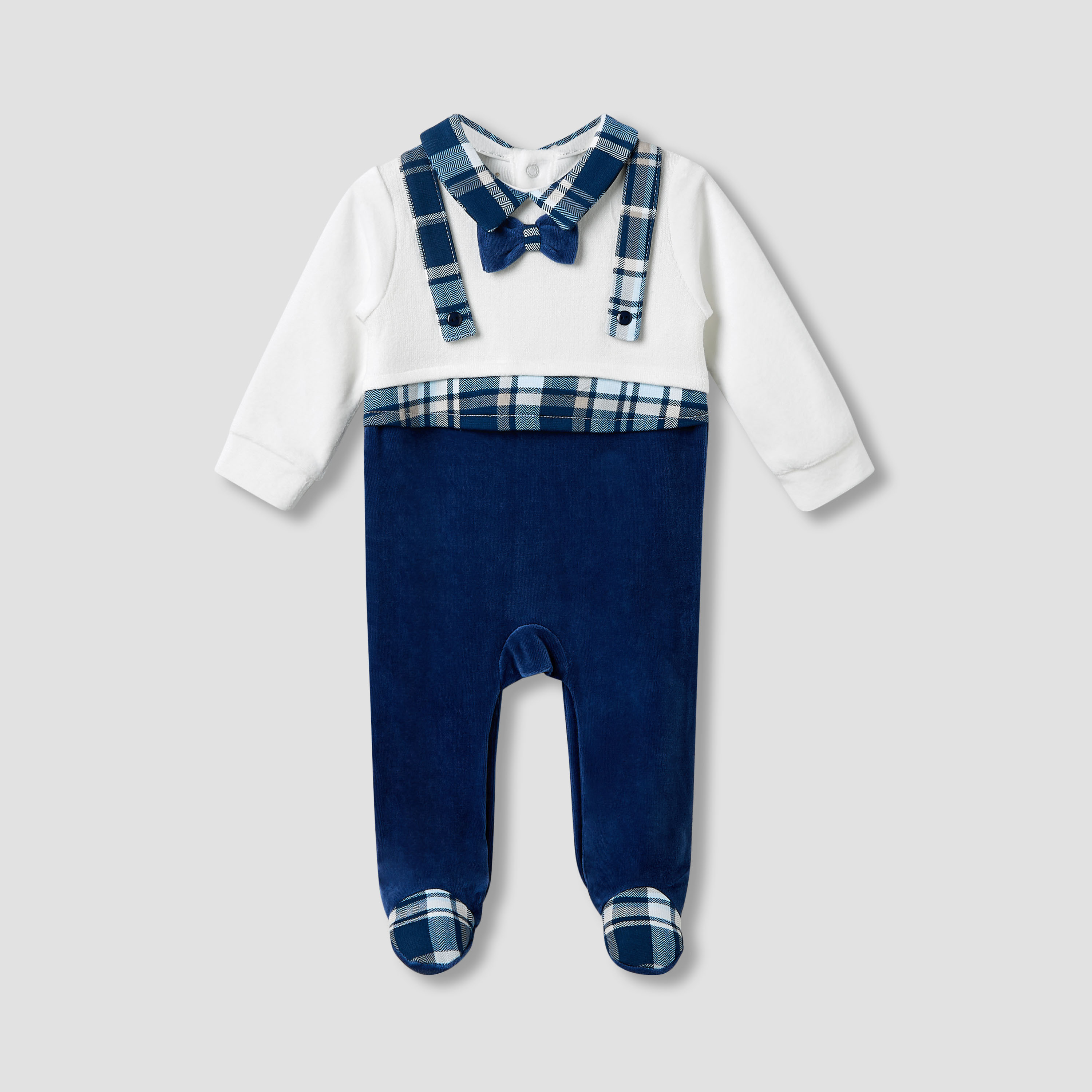 Giggles Collared Sleepsuit with Closed Feet - Velour - Long Sleeves-baby-boys-clothing-winterwear-sleepsuits-image-1