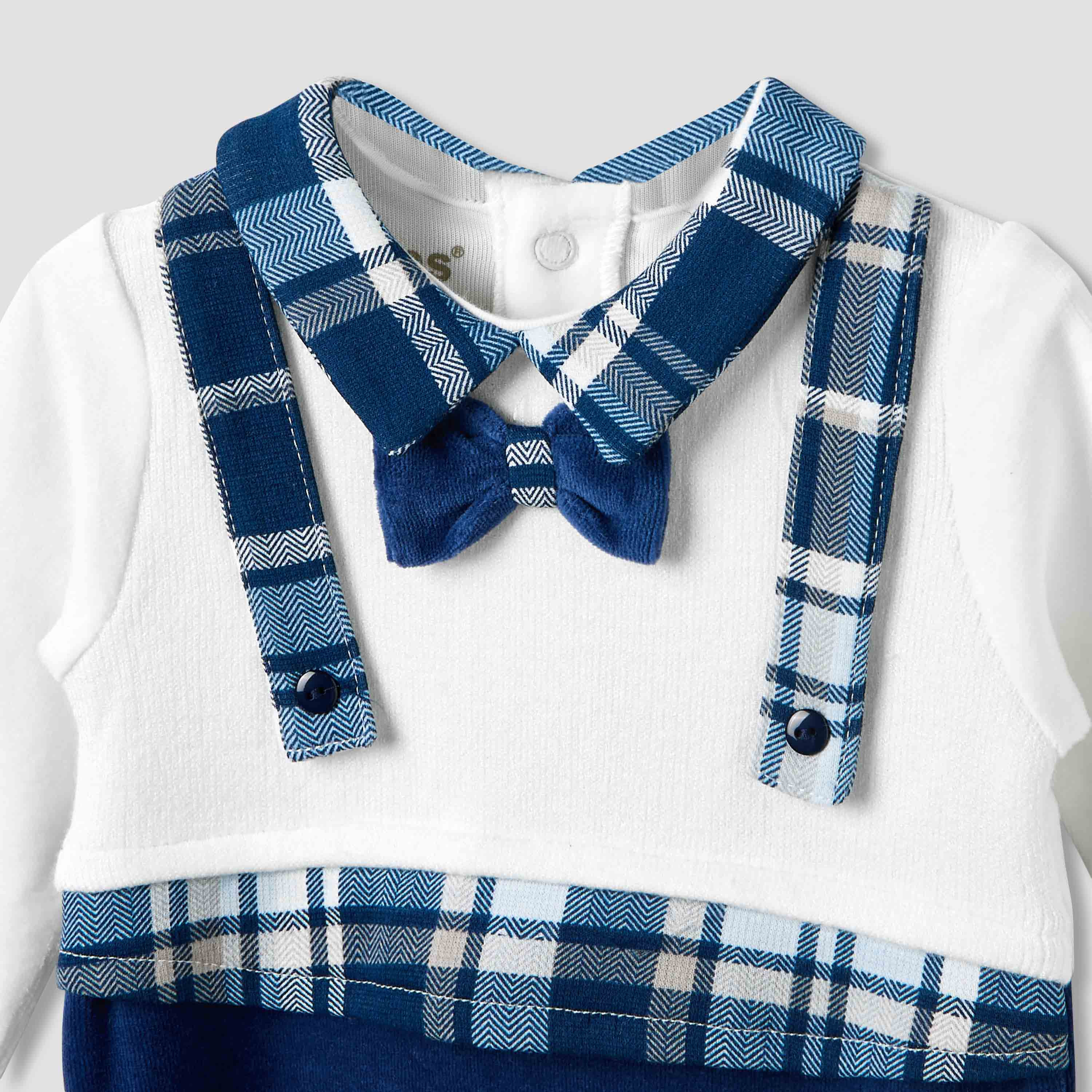 Giggles Collared Sleepsuit with Closed Feet - Velour - Long Sleeves-baby-boys-clothing-winterwear-sleepsuits-image-3