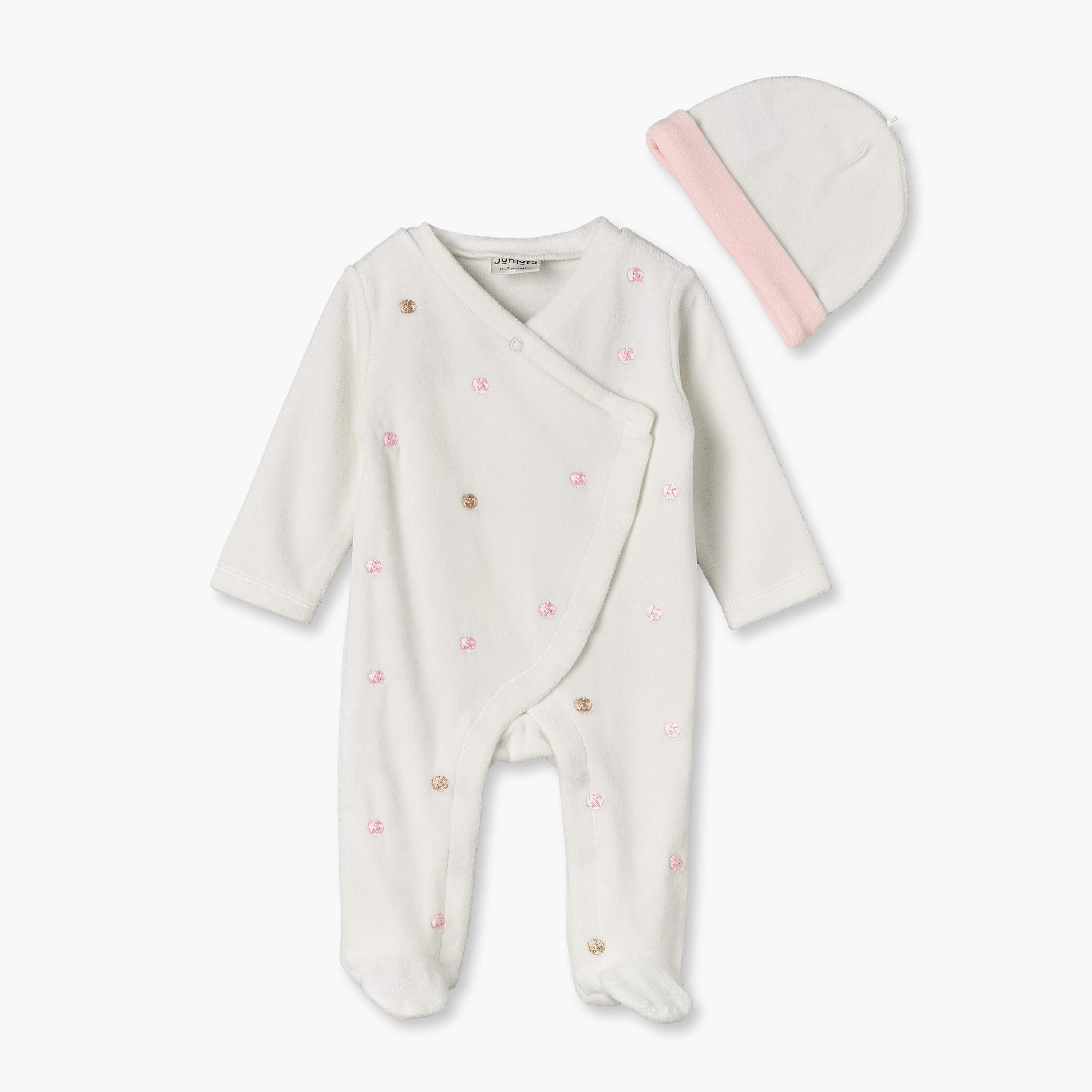 بدلة نوم فيلور بياقة V وأكمام طويلة وتطريزات مع كاب من جونيورز-baby-girls-clothing-nightwear-sleepsuits-image-1