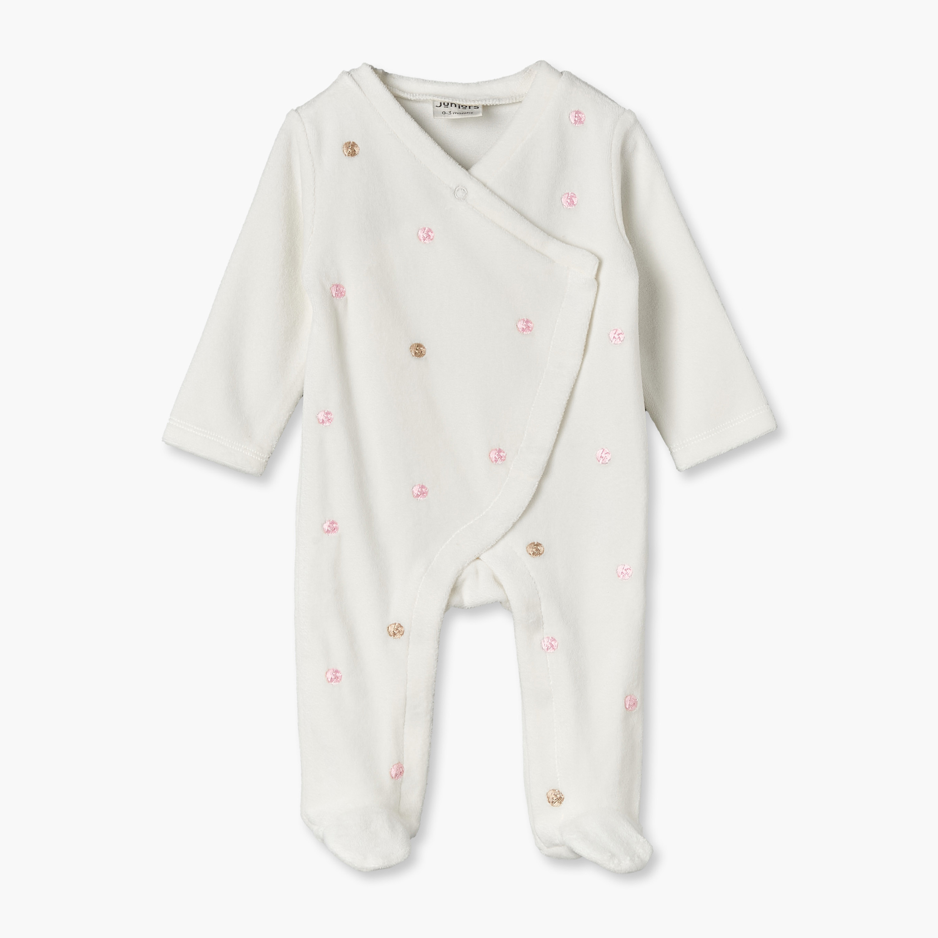 بدلة نوم فيلور بياقة V وأكمام طويلة وتطريزات مع كاب من جونيورز-baby-girls-clothing-nightwear-sleepsuits-image-2