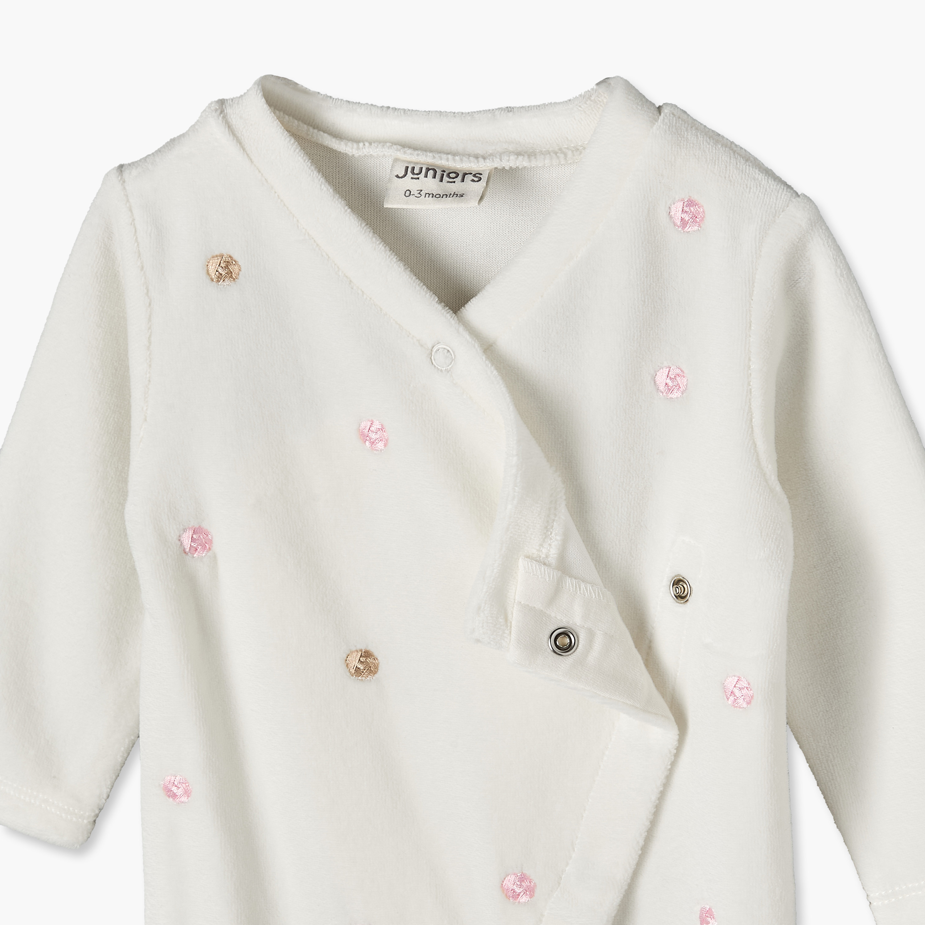 بدلة نوم فيلور بياقة V وأكمام طويلة وتطريزات مع كاب من جونيورز-baby-girls-clothing-nightwear-sleepsuits-image-5