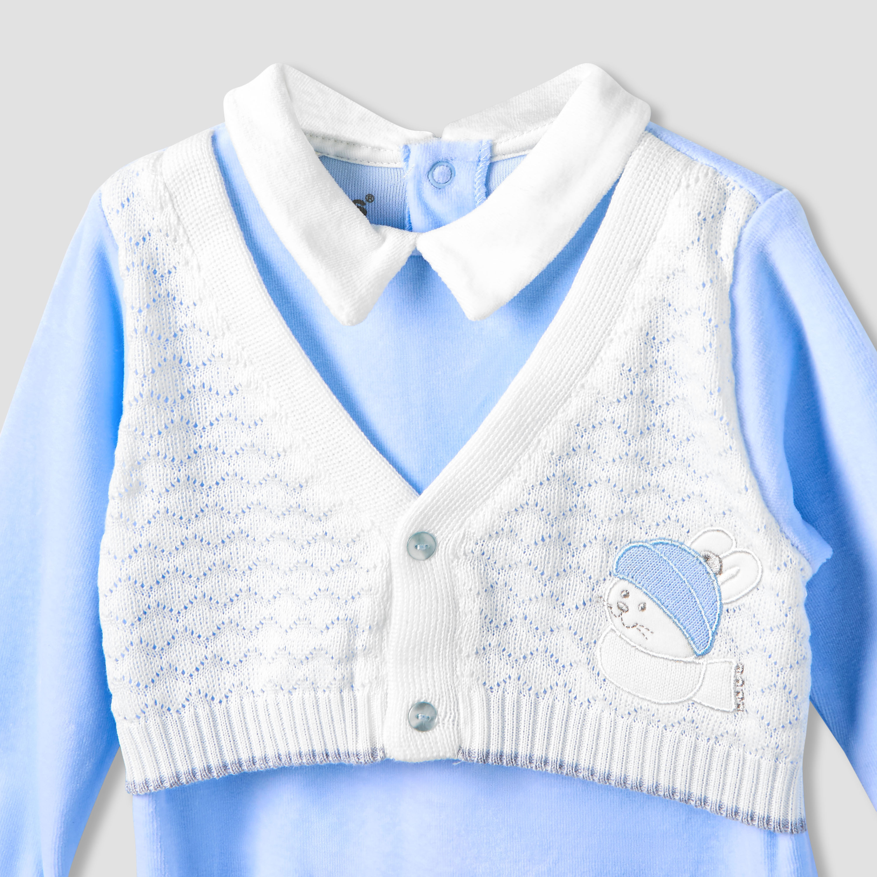 Giggles Collared Sleepsuit with Long Sleeves - Velour - Long Sleeves-baby-boys-clothing-nightwear-sleepsuits-image-3