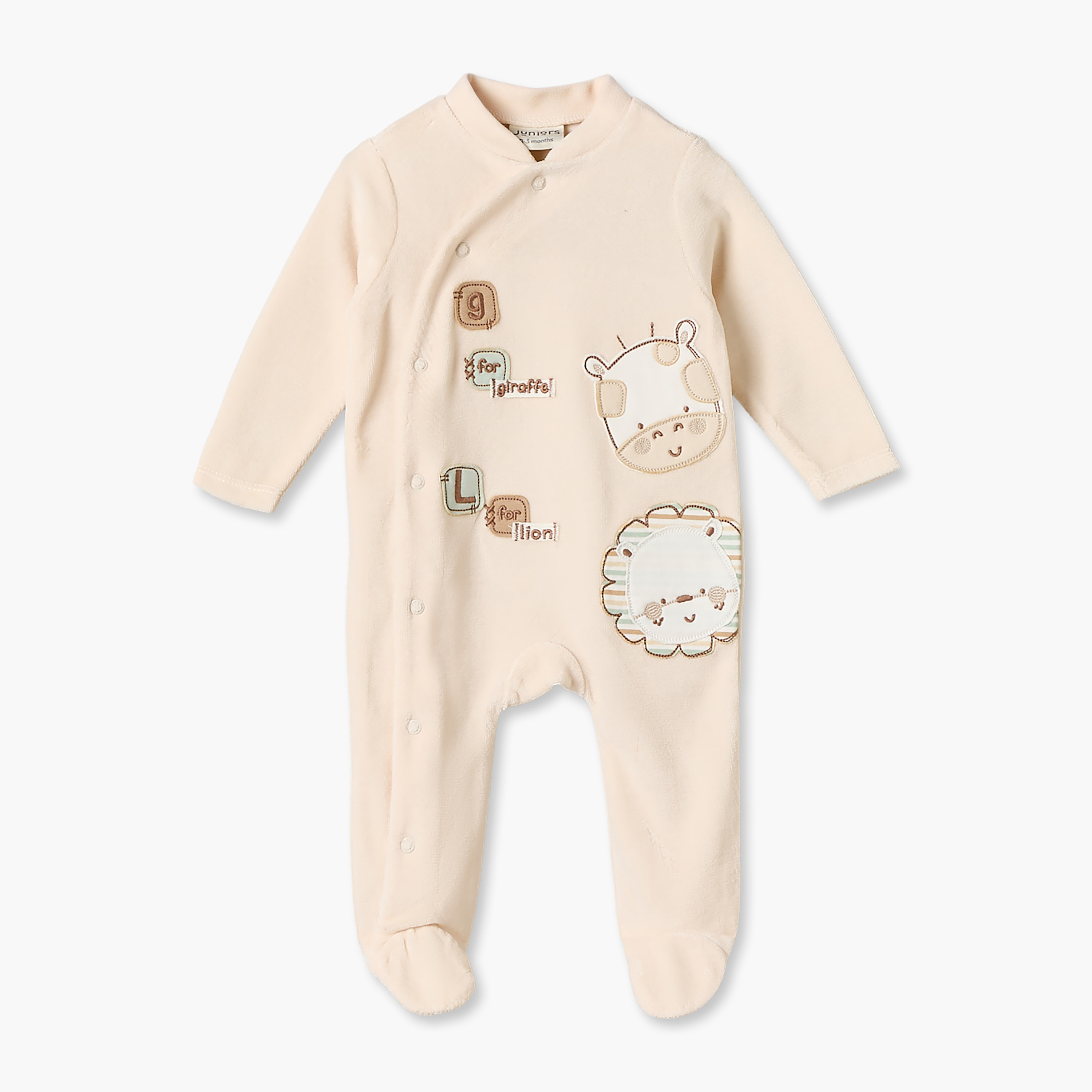 Juniors Velour Crew Neck Long Sleeves Sleepsuit and Cap with Safari Applique-baby-boys-clothing-nightwear-sleepsuits-image-2