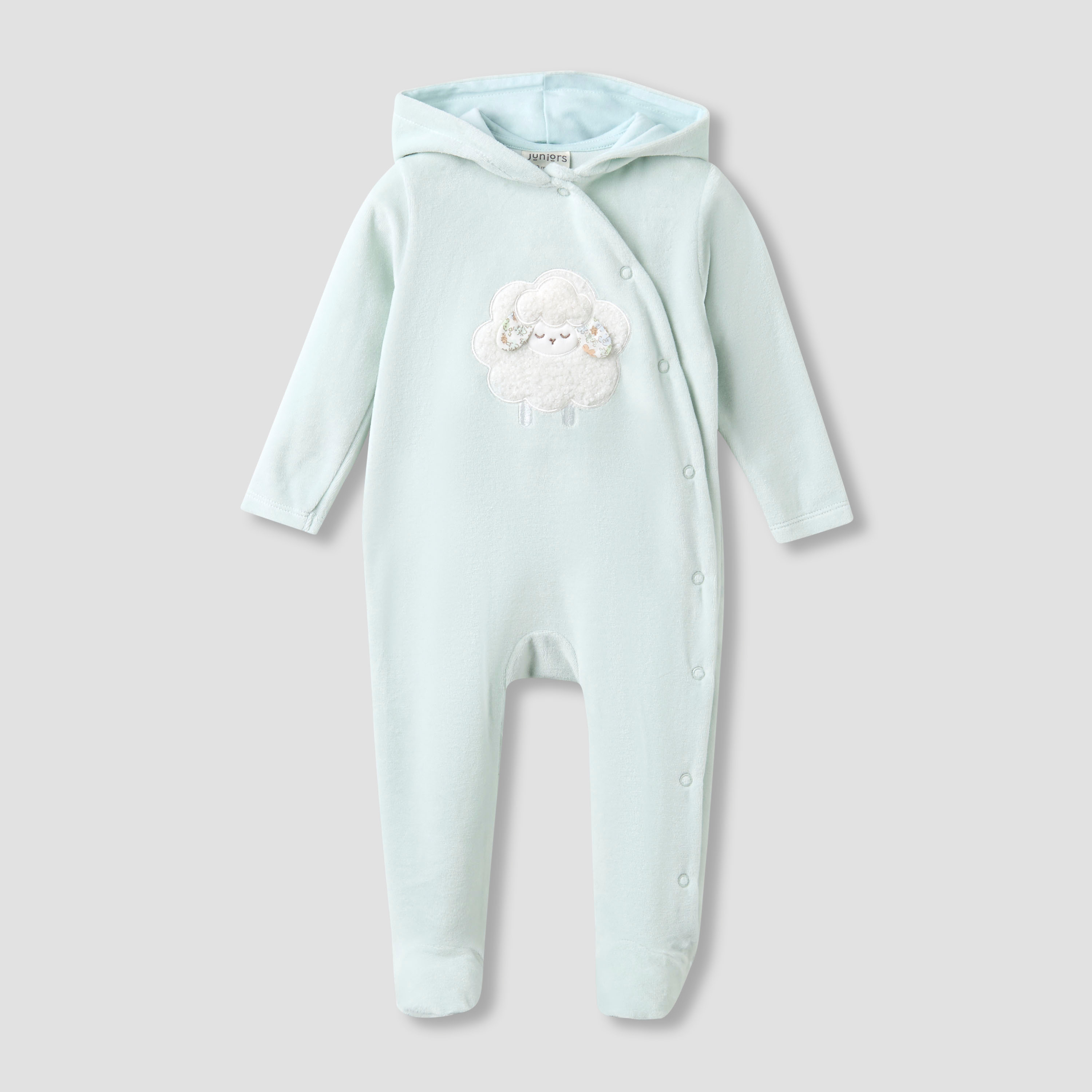 Juniors Hooded Closed Foot Sleepsuit with Sheep Applique - Velour - Long Sleeves-baby-girls-clothing-nightwear-sleepsuits-image-1