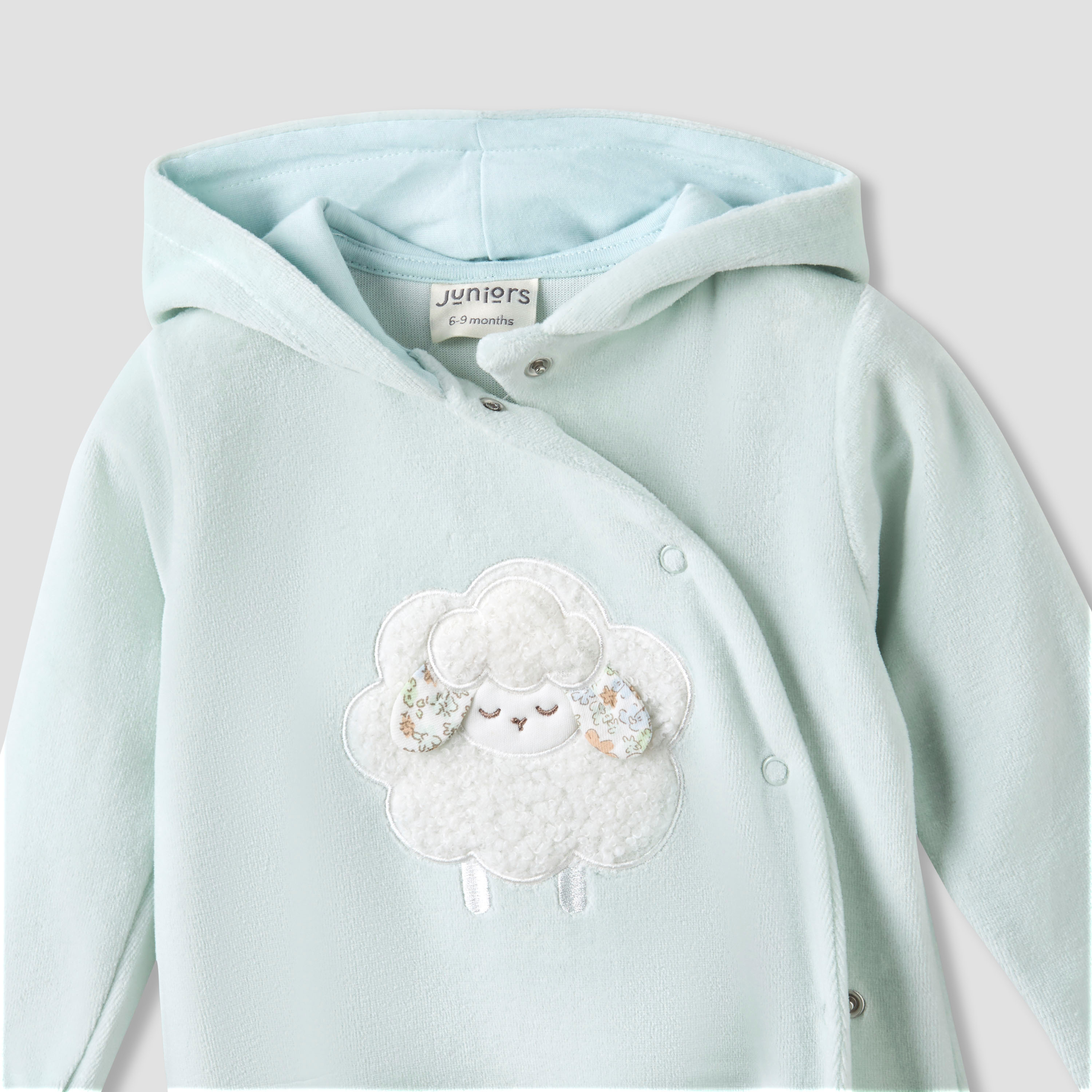 Juniors Hooded Closed Foot Sleepsuit with Sheep Applique - Velour - Long Sleeves-baby-girls-clothing-nightwear-sleepsuits-image-3