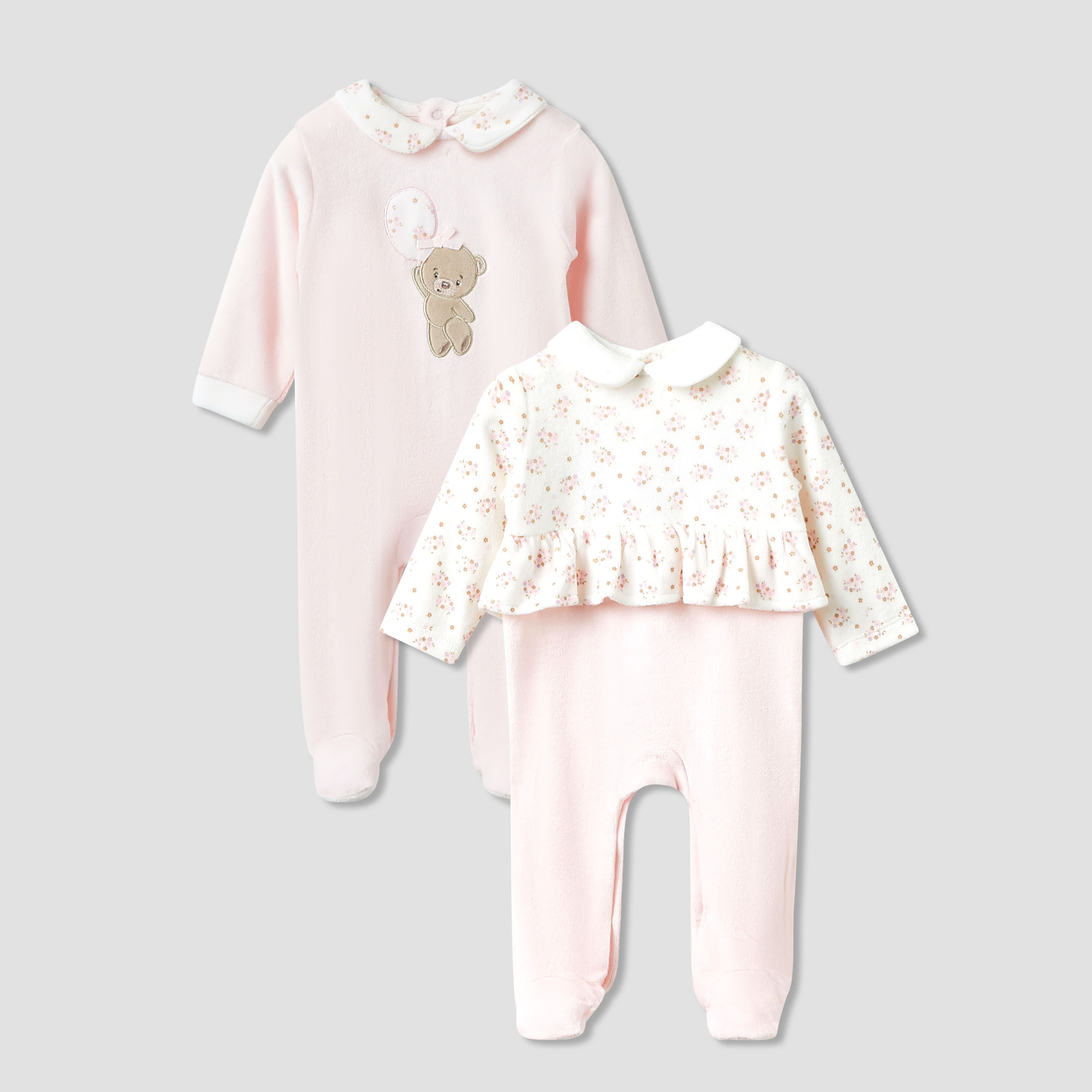 Juniors Collared Sleepsuit with Snap Button Closure - Long Sleeves - Set of 2-baby-girls-clothing-nightwear-sleepsuits-image-1