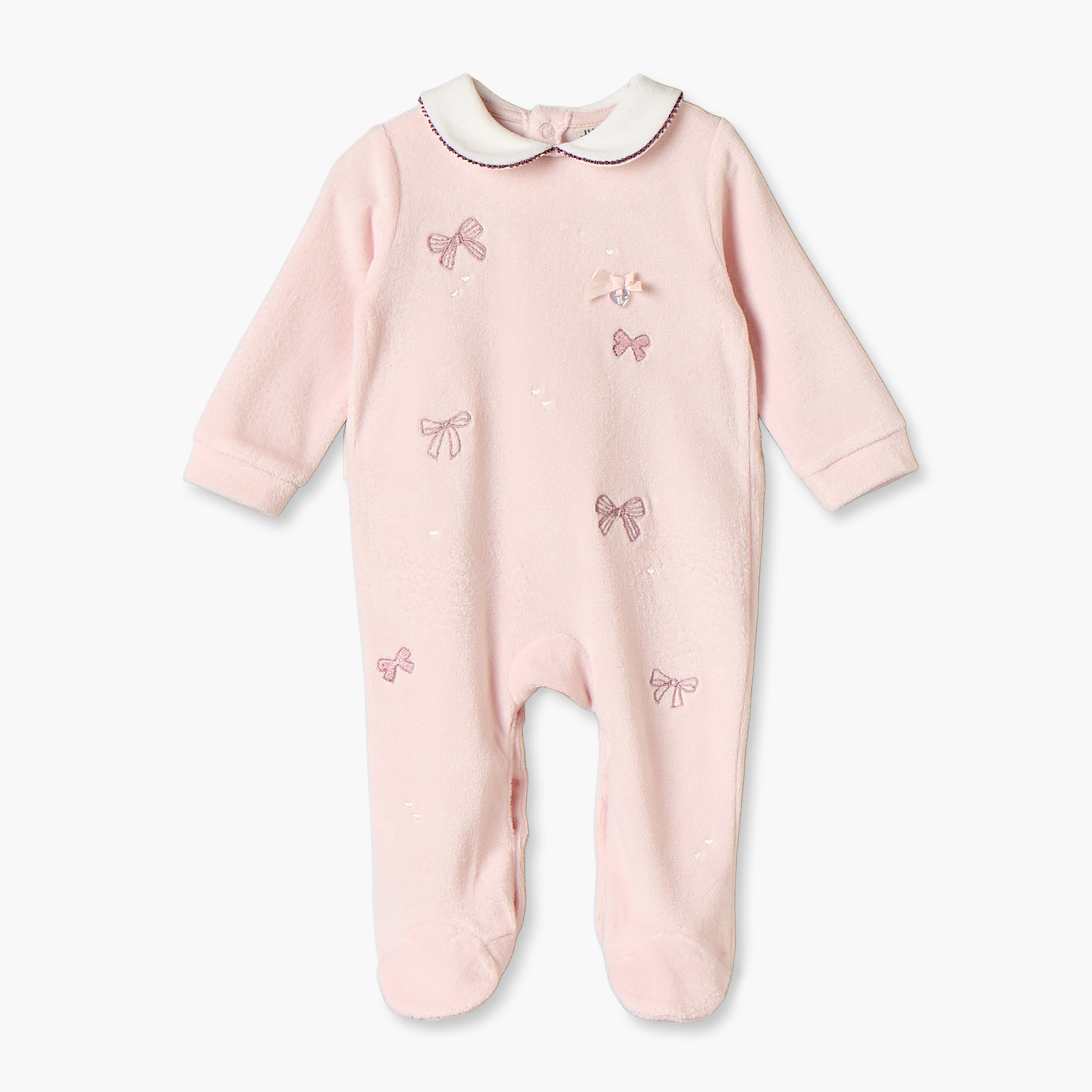 بدلة نوم قطيفة بأكمام طويلة وتطريزات فيونكة مع قبعة من جونيورز-baby-girls-clothing-nightwear-sleepsuits-image-3