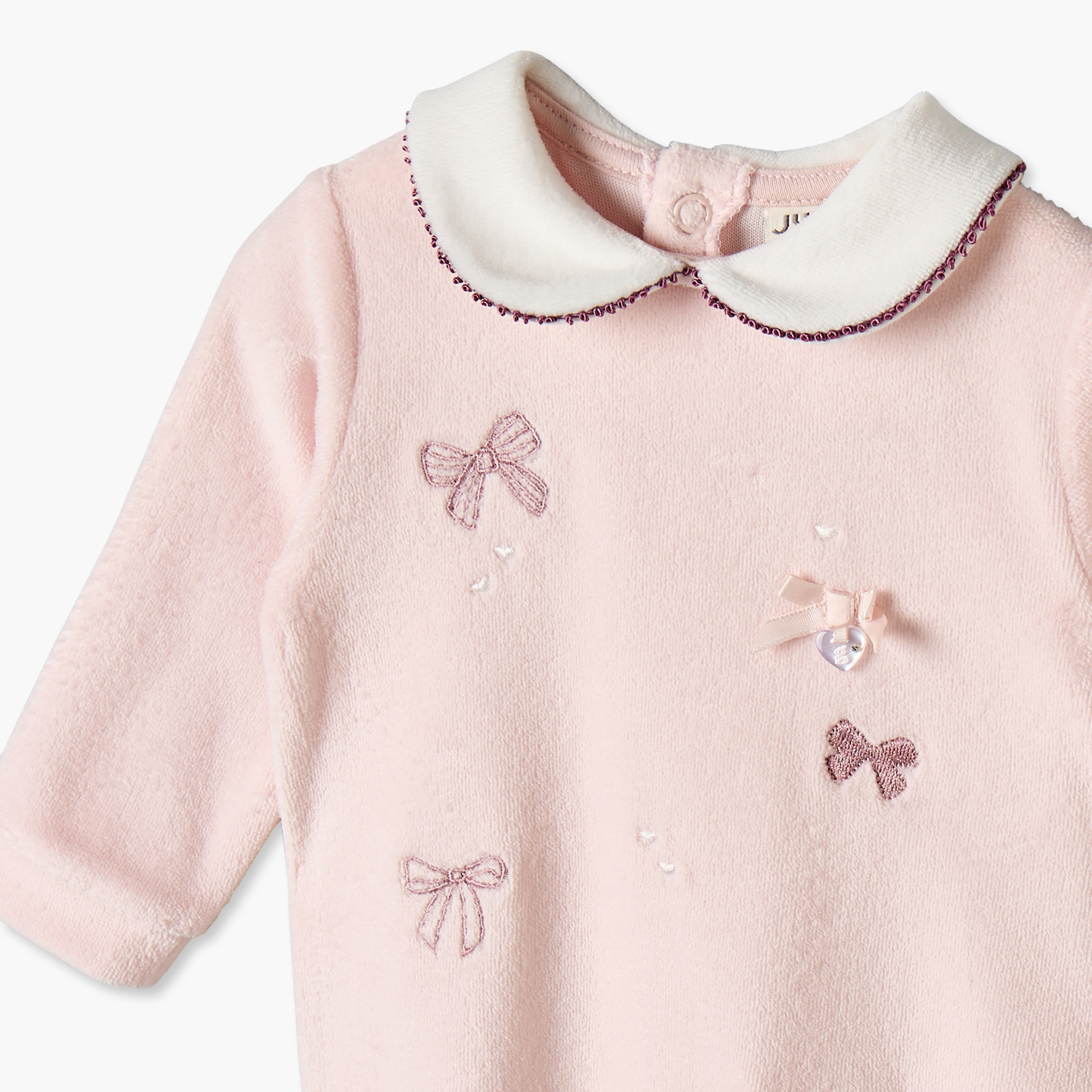 بدلة نوم قطيفة بأكمام طويلة وتطريزات فيونكة مع قبعة من جونيورز-baby-girls-clothing-nightwear-sleepsuits-image-6