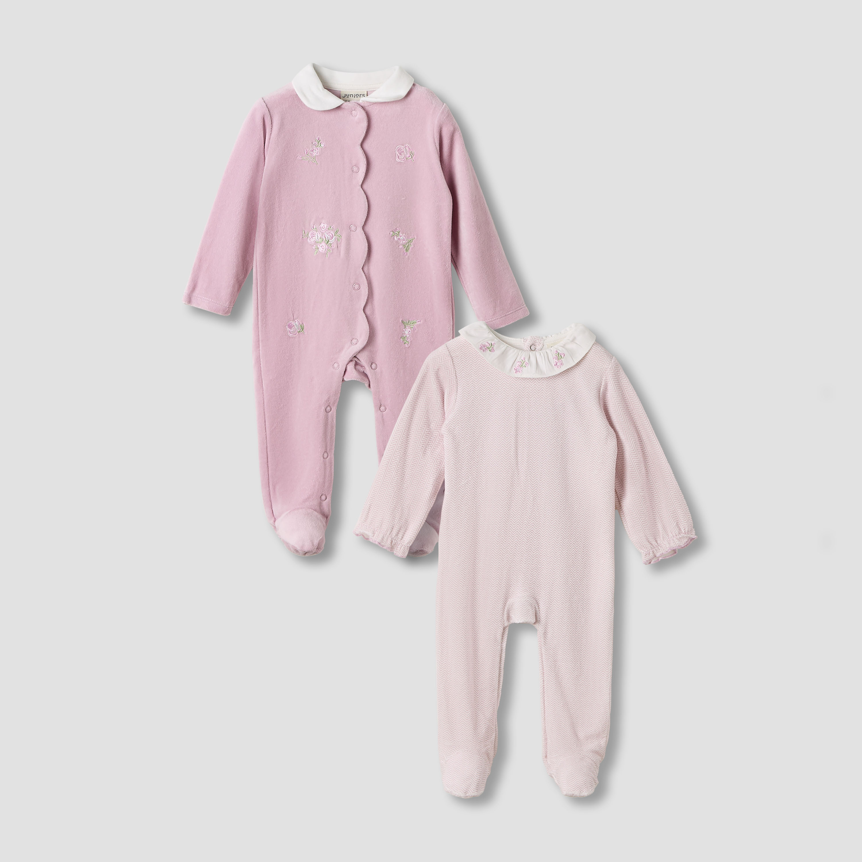 بدلات نوم مطرزة بياقة ضيقة وأكمام طويلة من جونيورز - طقم من قطعتين-baby-girls-clothing-nightwear-sleepsuits-image-1