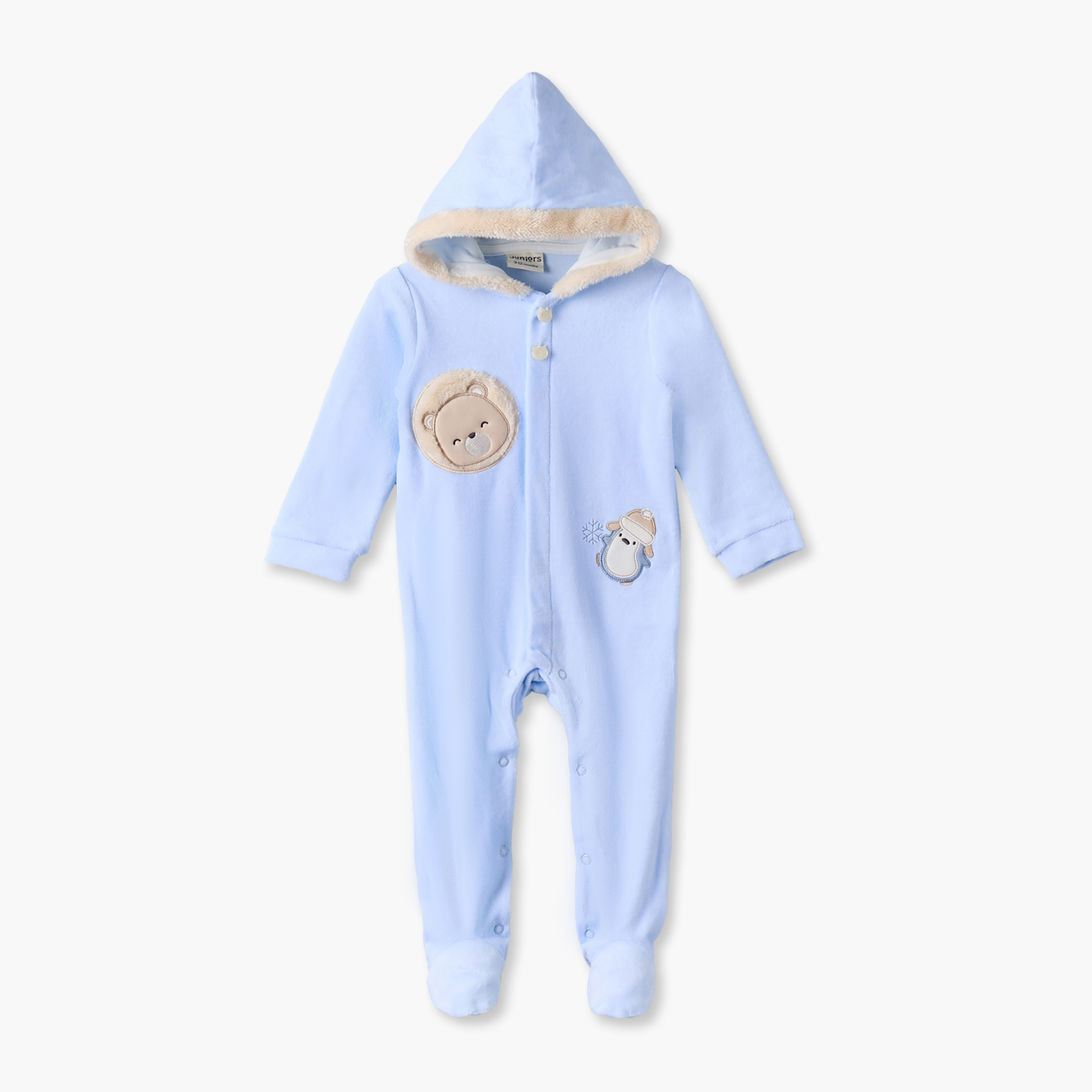 بدلة نوم بقبعة وأكمام طويلة وأزرار إغلاق كباسة من جونيورز-baby-boys-clothing-nightwear-sleepsuits-image-1