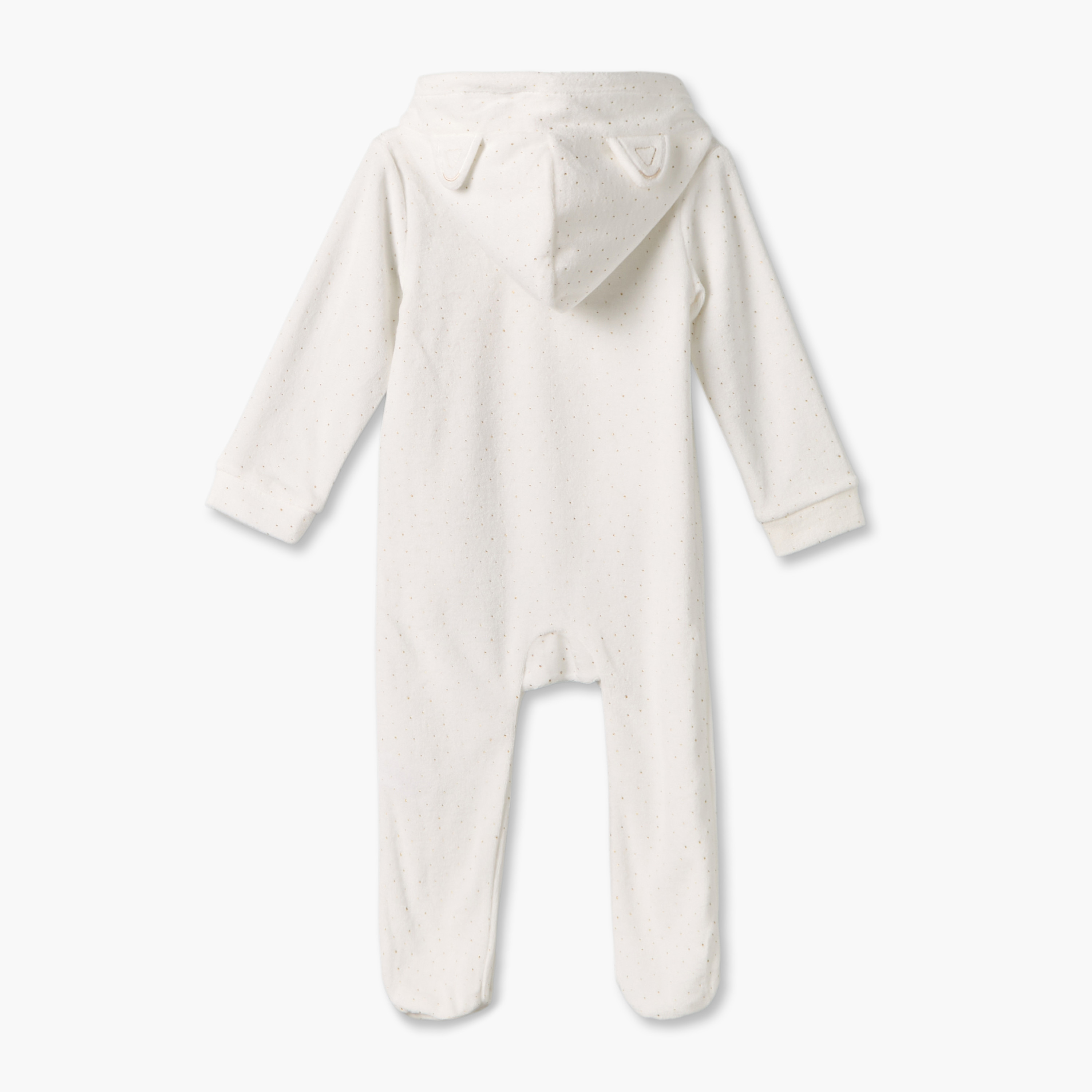 Juniors Velour Hooded Long Sleeves Sleepsuit with Cat Print-baby-girls-clothing-nightwear-sleepsuits-image-2