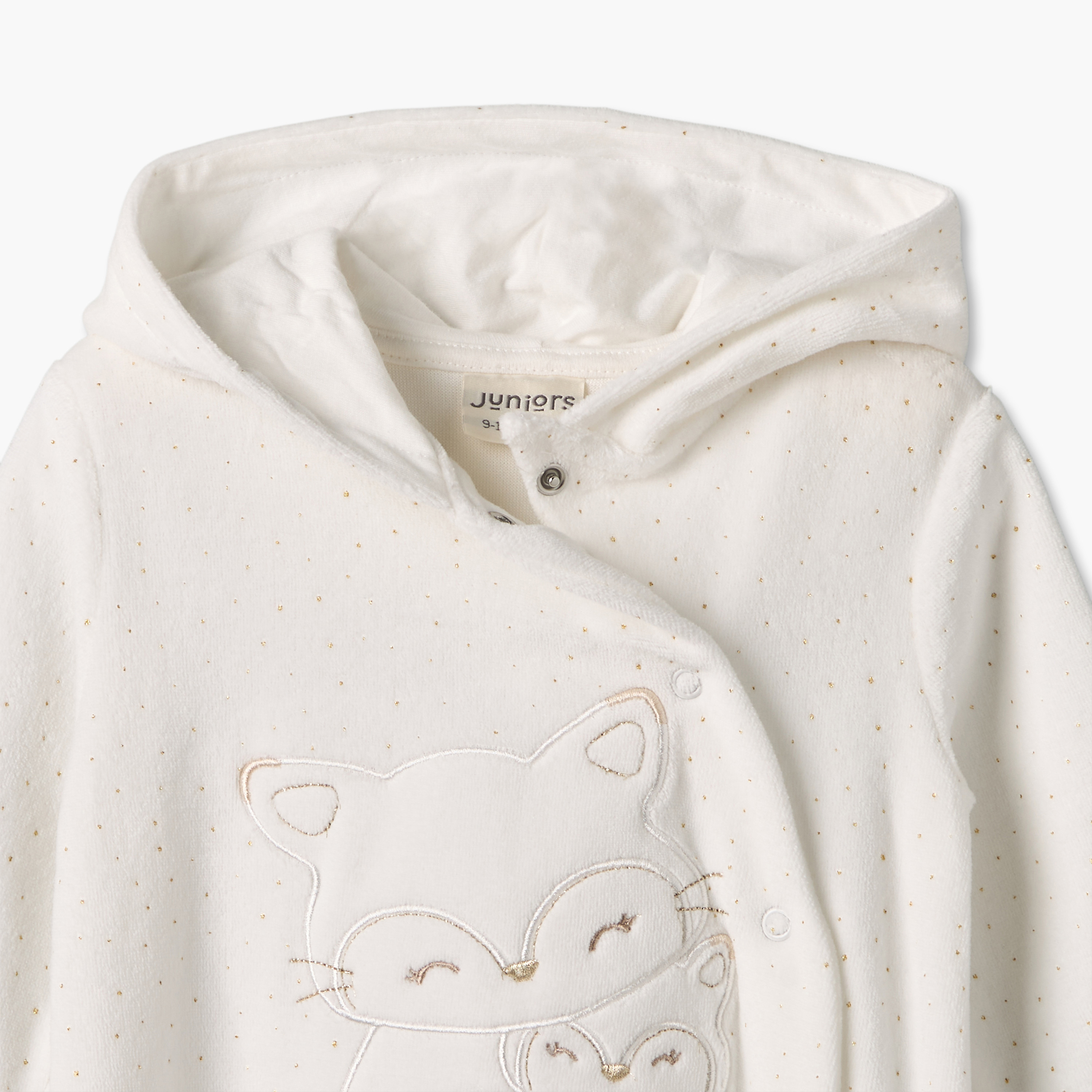 Juniors Velour Hooded Long Sleeves Sleepsuit with Cat Print-baby-girls-clothing-nightwear-sleepsuits-image-3